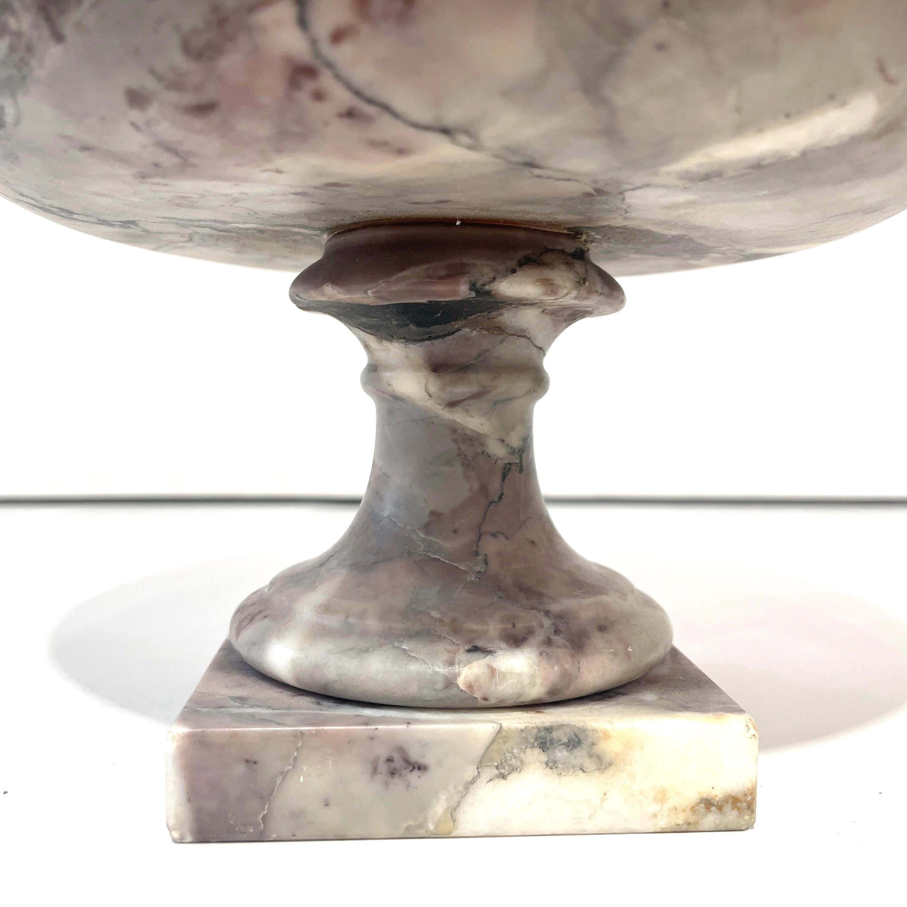 1930s Neoclassical Italian Carved White Grey Purple Black Breccia Marble Bowl 5