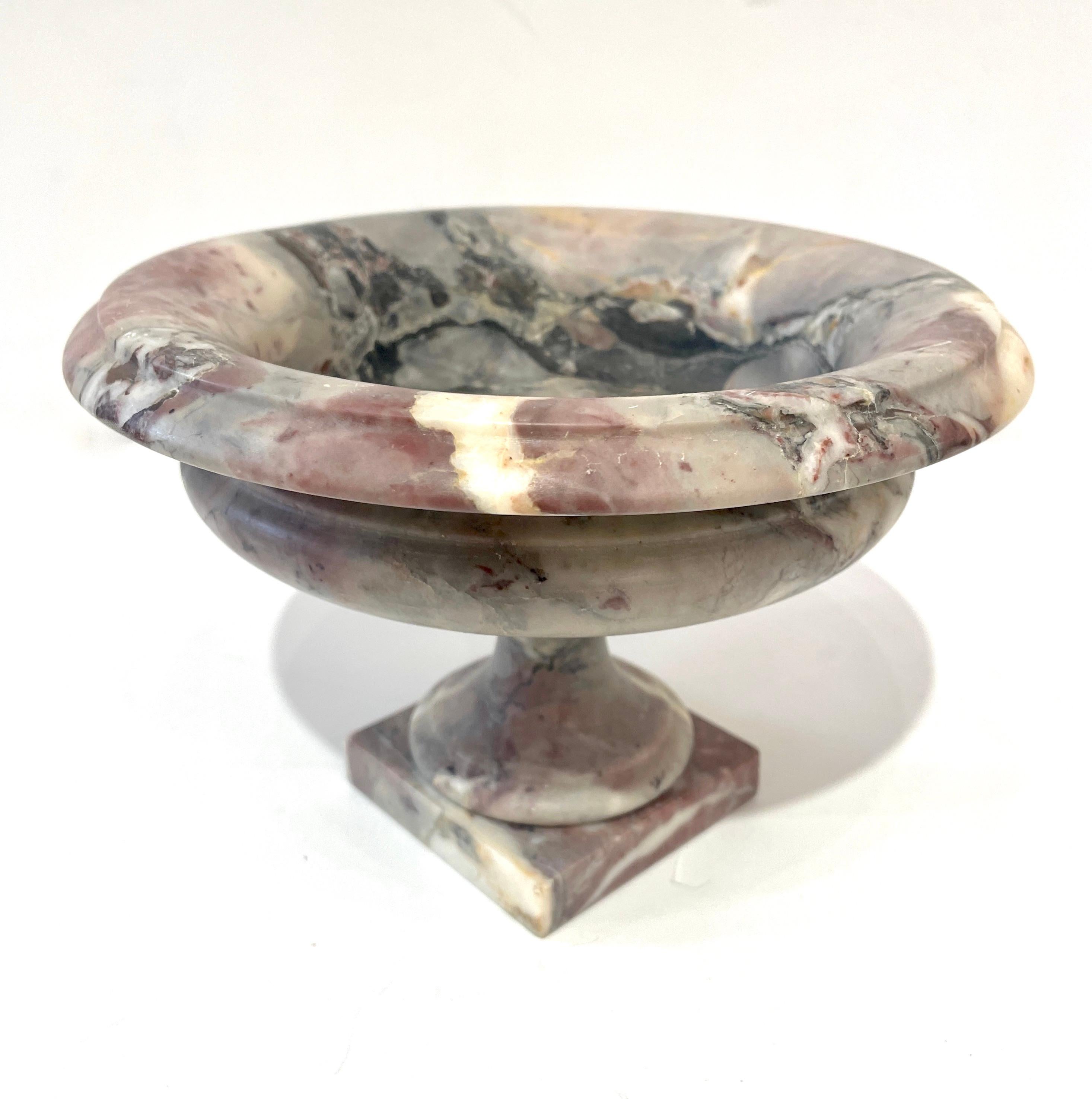 1930s Neoclassical Italian Carved White Grey Purple Black Breccia Marble Bowl 6