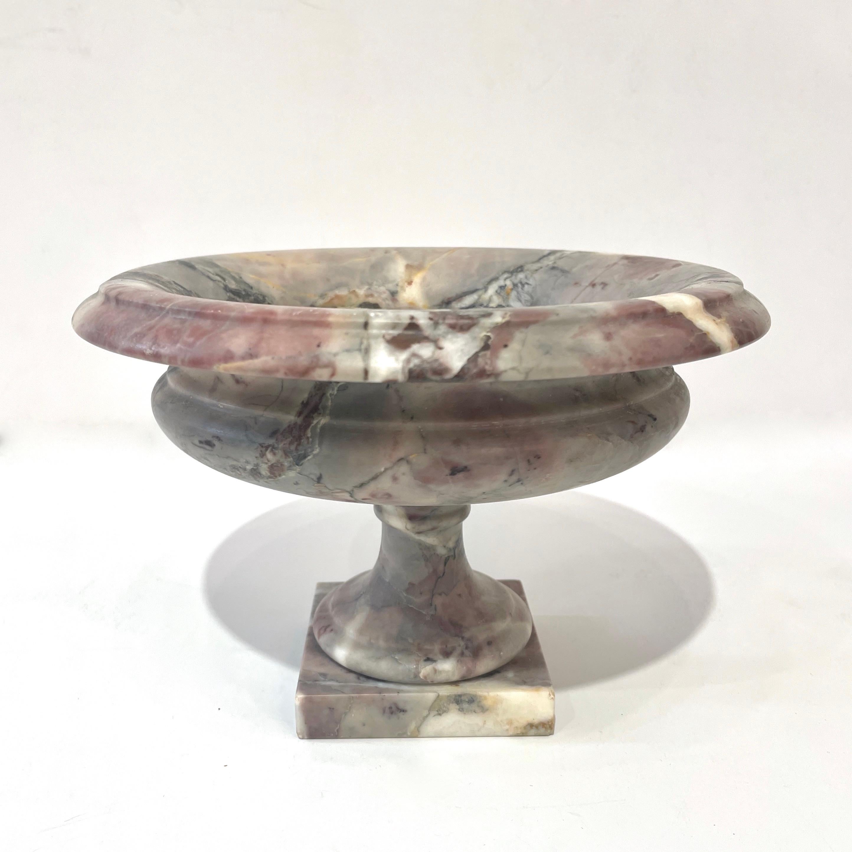 Neoclassical Revival 1930s Neoclassical Italian Carved White Grey Purple Black Breccia Marble Bowl