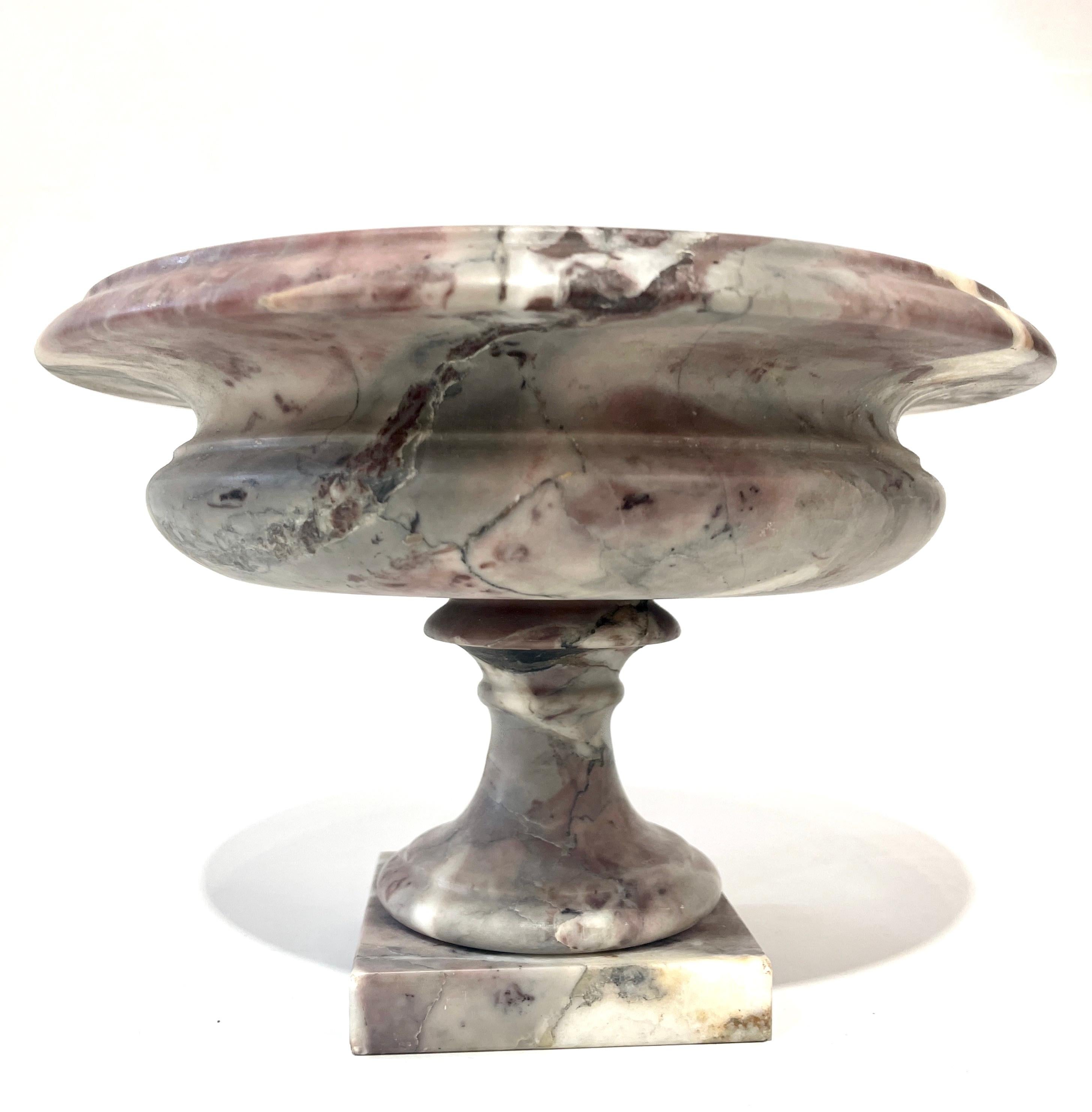 1930s Neoclassical Italian Carved White Grey Purple Black Breccia Marble Bowl In Good Condition In New York, NY