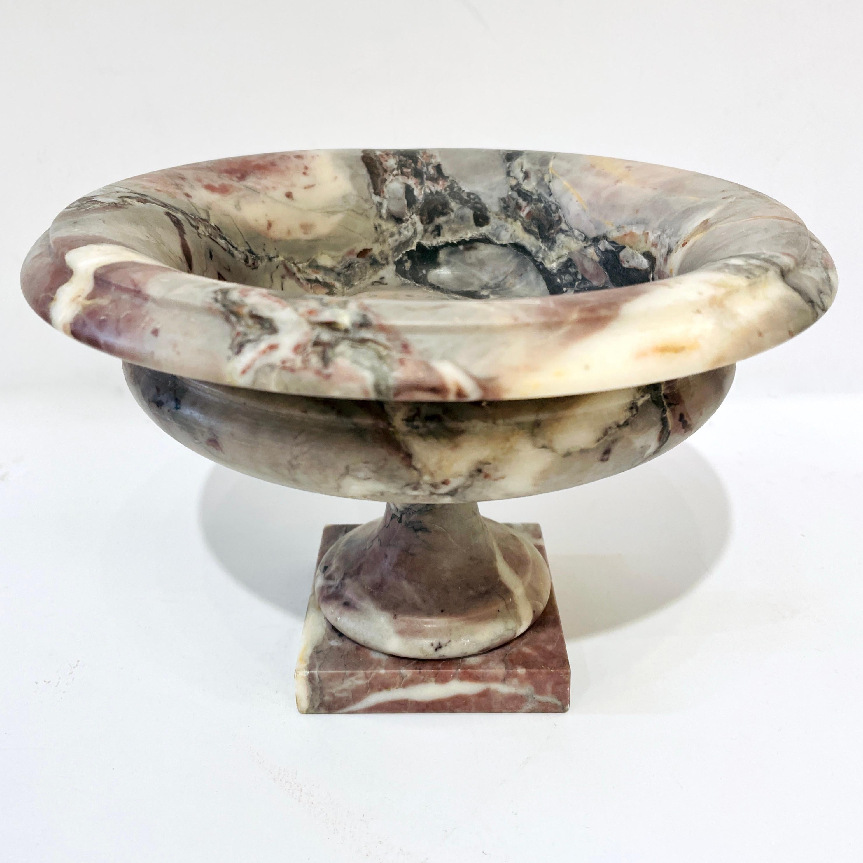 1930s Neoclassical Italian Carved White Grey Purple Black Breccia Marble Bowl 3