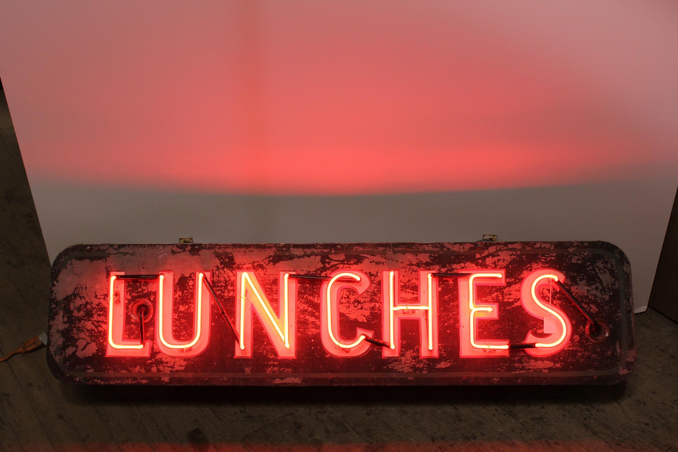 1930s Neon Sign LUNCHES. New transformer and new wiring.