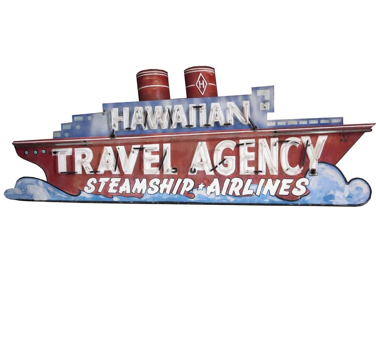 1930s Neon Sign Ocean Liner Travel Agency at 1stDibs