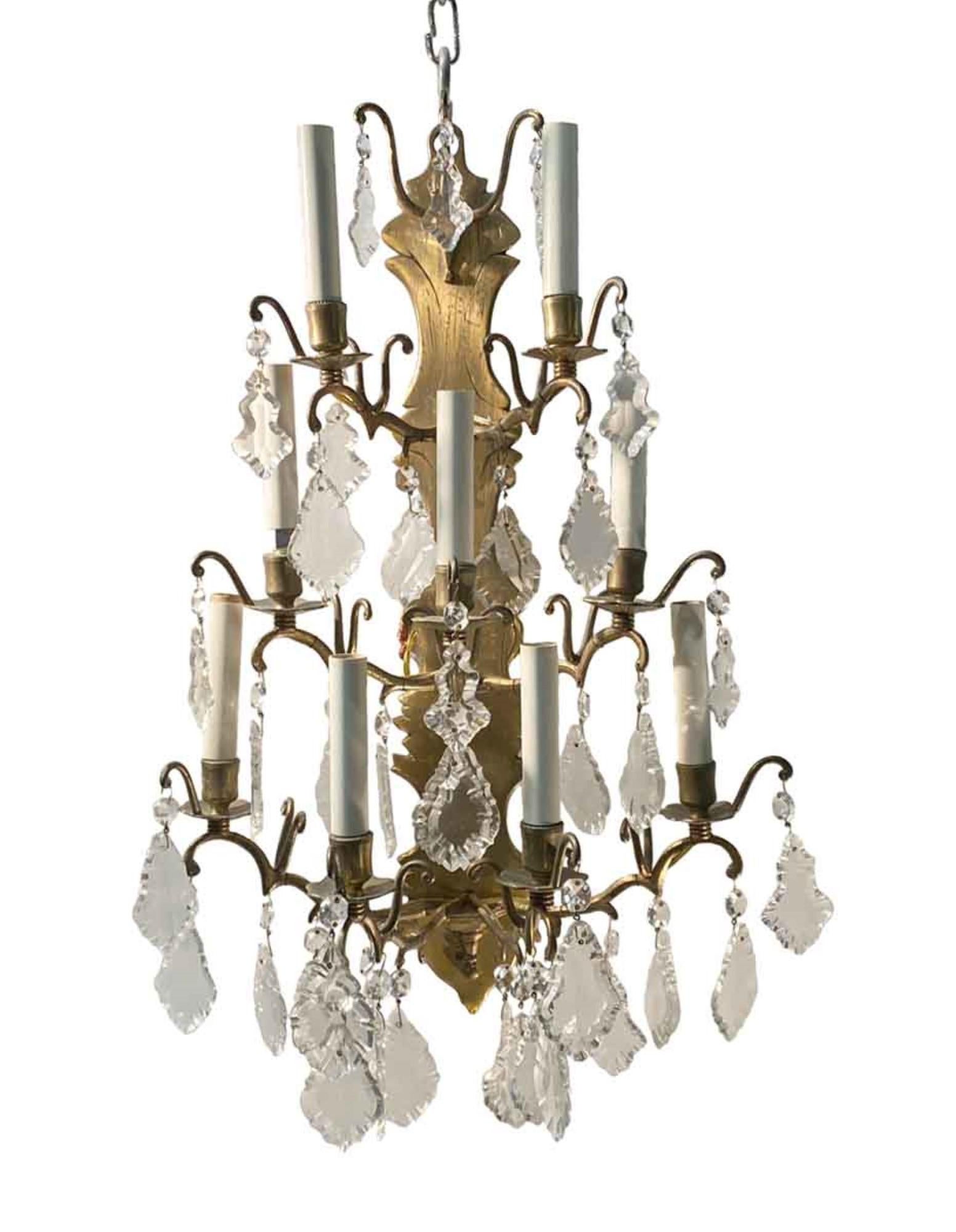 Original to the 1930s Plaza Hotel in New York City, this is a large 9-arm brass French sconce. Cleaned and rewired. Small quantity available at time of posting. Priced each. Please inquire. Please note, this item is located in our Scranton, PA
