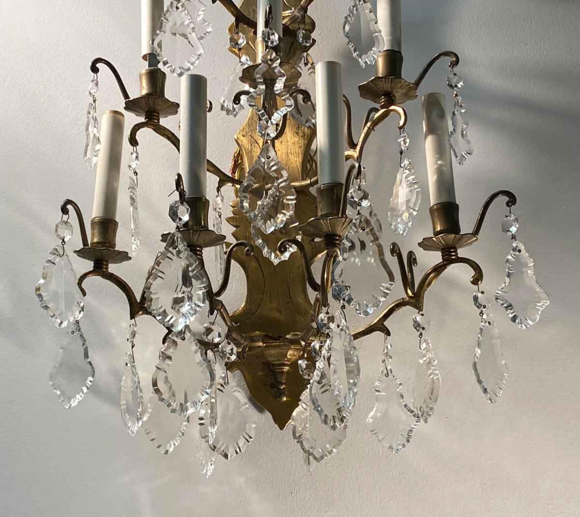 NY Plaza Hotel French Brass Crystal Sconce 9 Arms Quantity Available 1