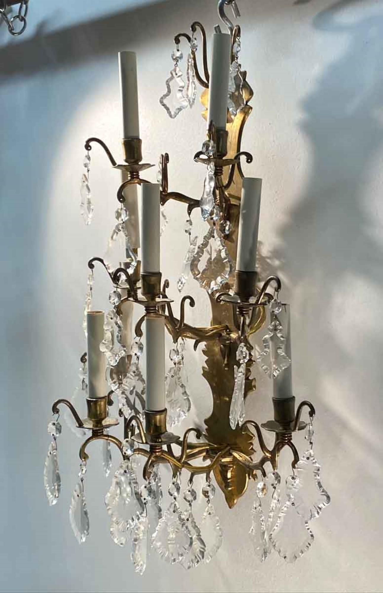 NY Plaza Hotel French Brass Crystal Sconce 9 Arms Quantity Available 3