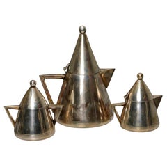 1930s Nickel Silver Art Deco Coffee/Tea Service Set With Milk and Cream Verser