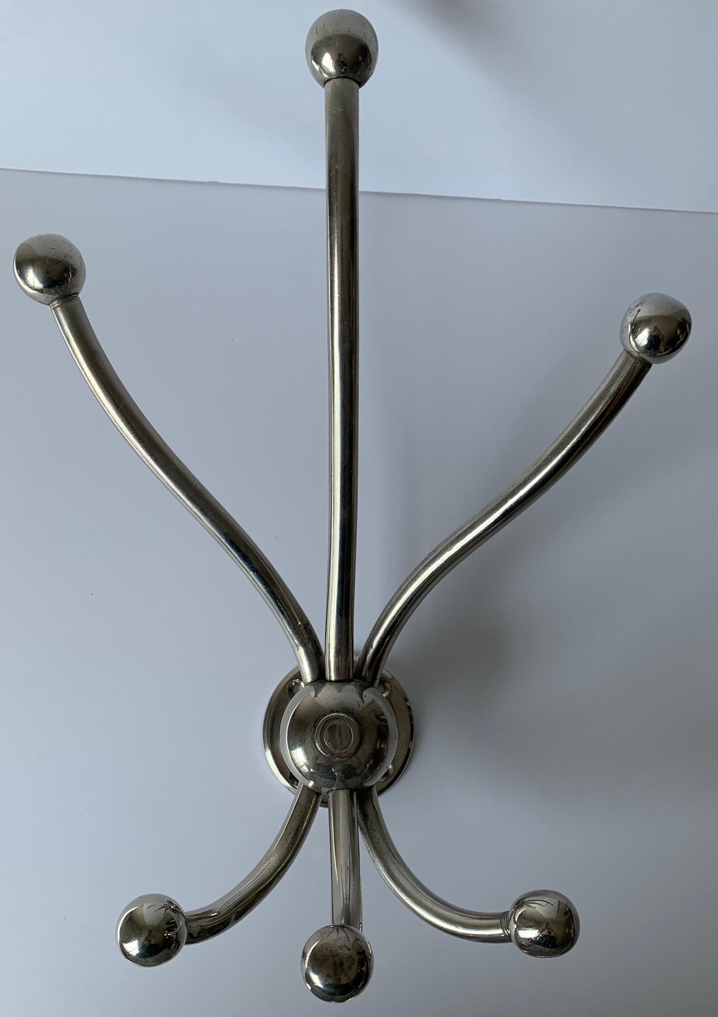 1930s Nickel Three-Arm Hat or Coat Rack In Good Condition In Stamford, CT