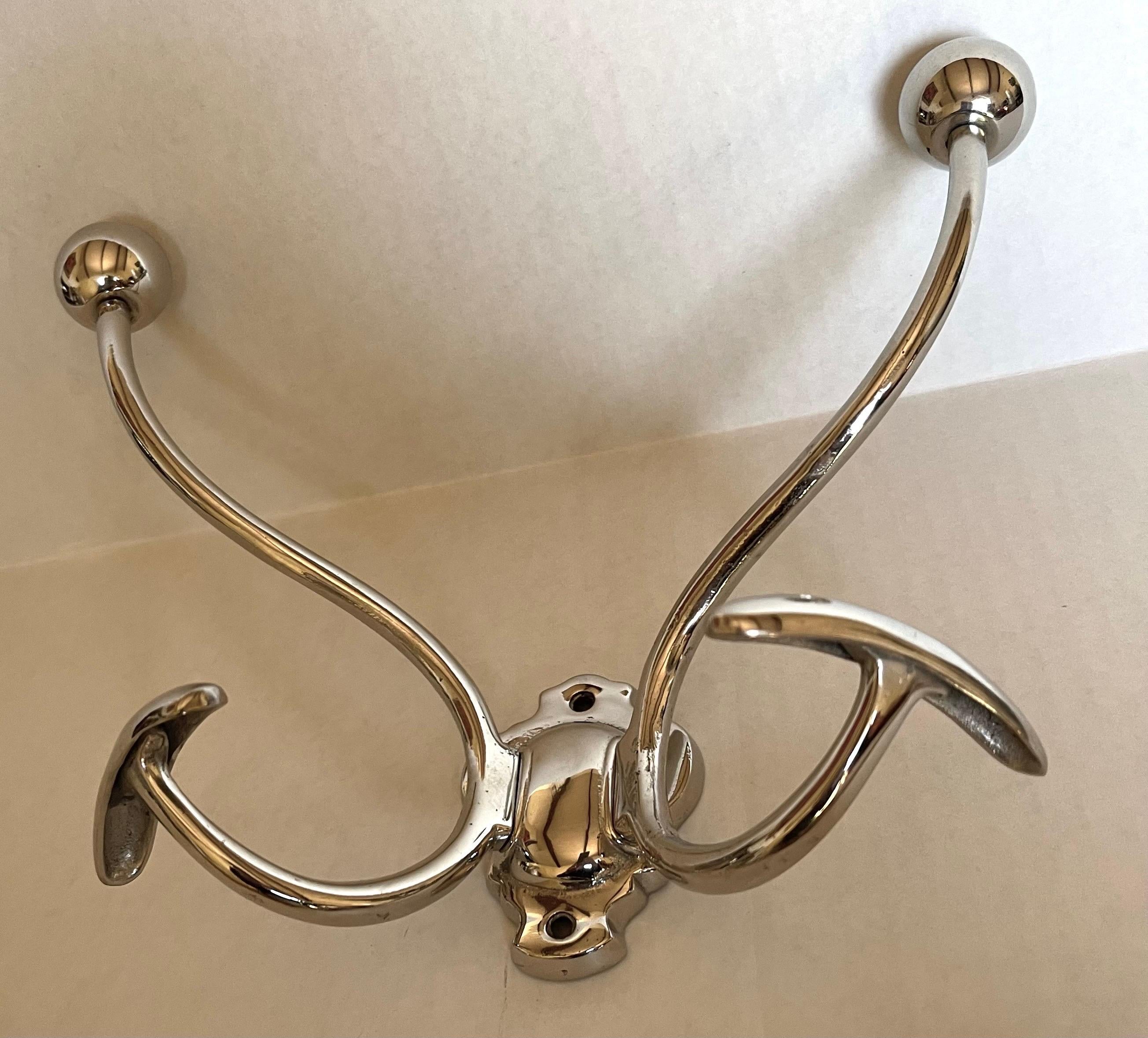 Polished 1930s Nickel Two-Arm Coat or Towel Hook For Sale