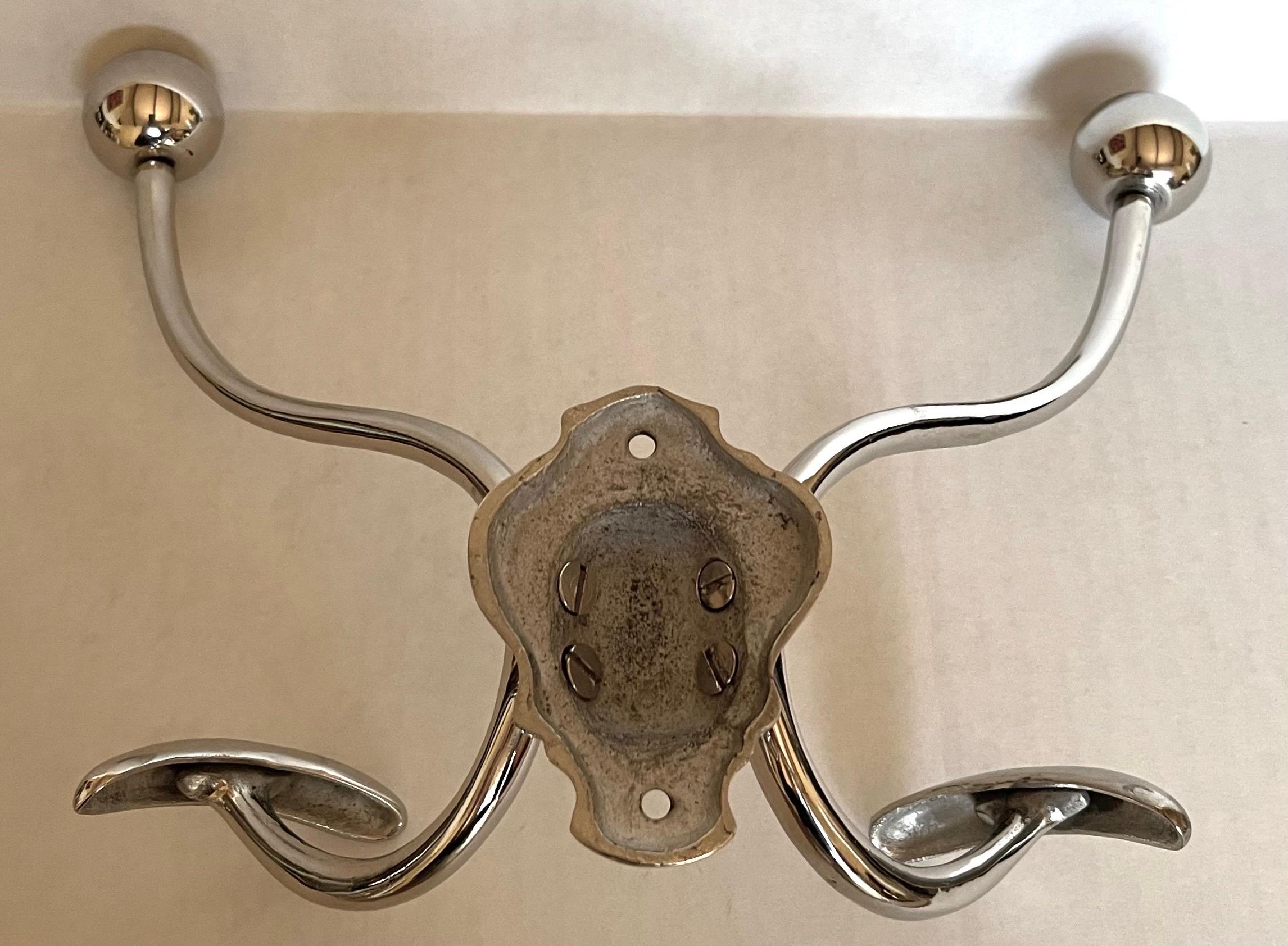 1930s Nickel Two-Arm Coat or Towel Hook In Good Condition For Sale In Stamford, CT
