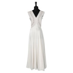 1930's night gown in ivory silk, pale pink silk chiffon and lace with embroidery