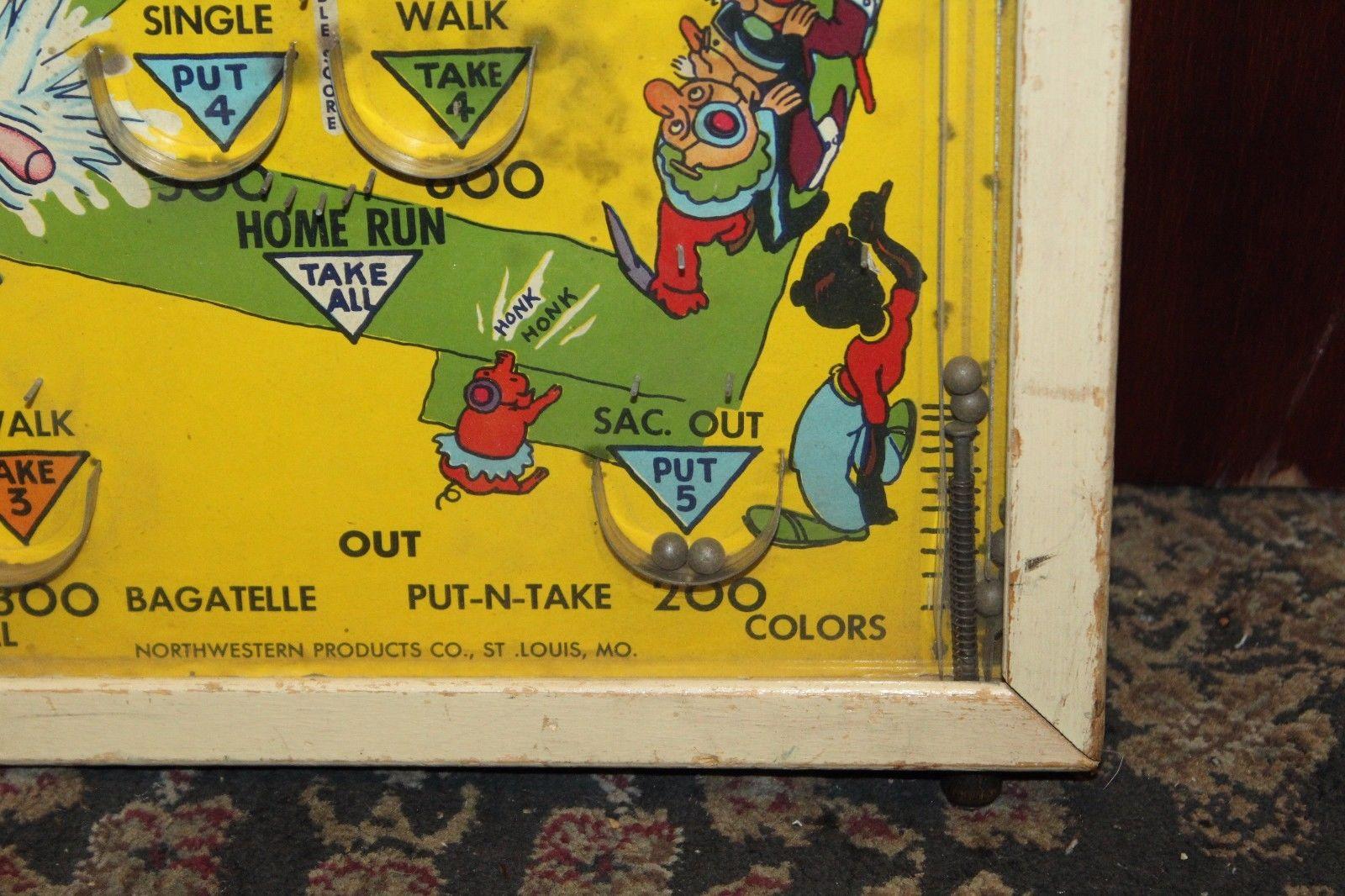 American 1930s Northwestern Poosh-m-up Jr. Baseball Tabletop Pinball Game For Sale