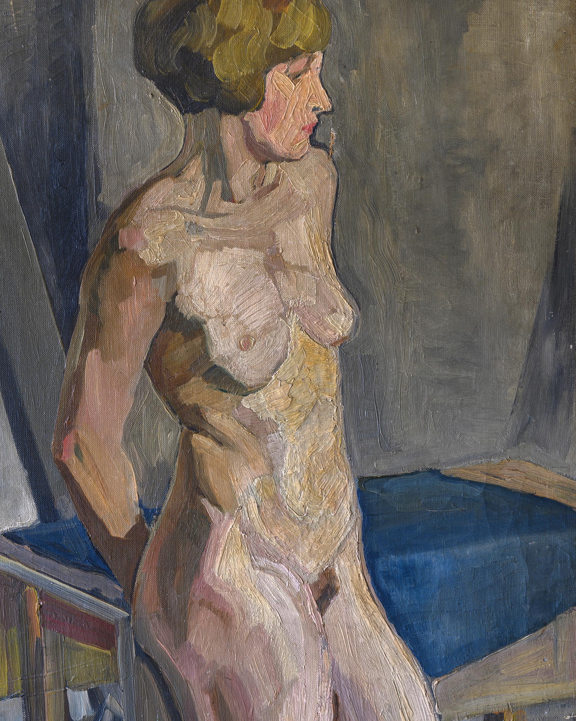 Art Deco 1930's Nude Study of a Woman, Oil on Canvas, Unsigned For Sale