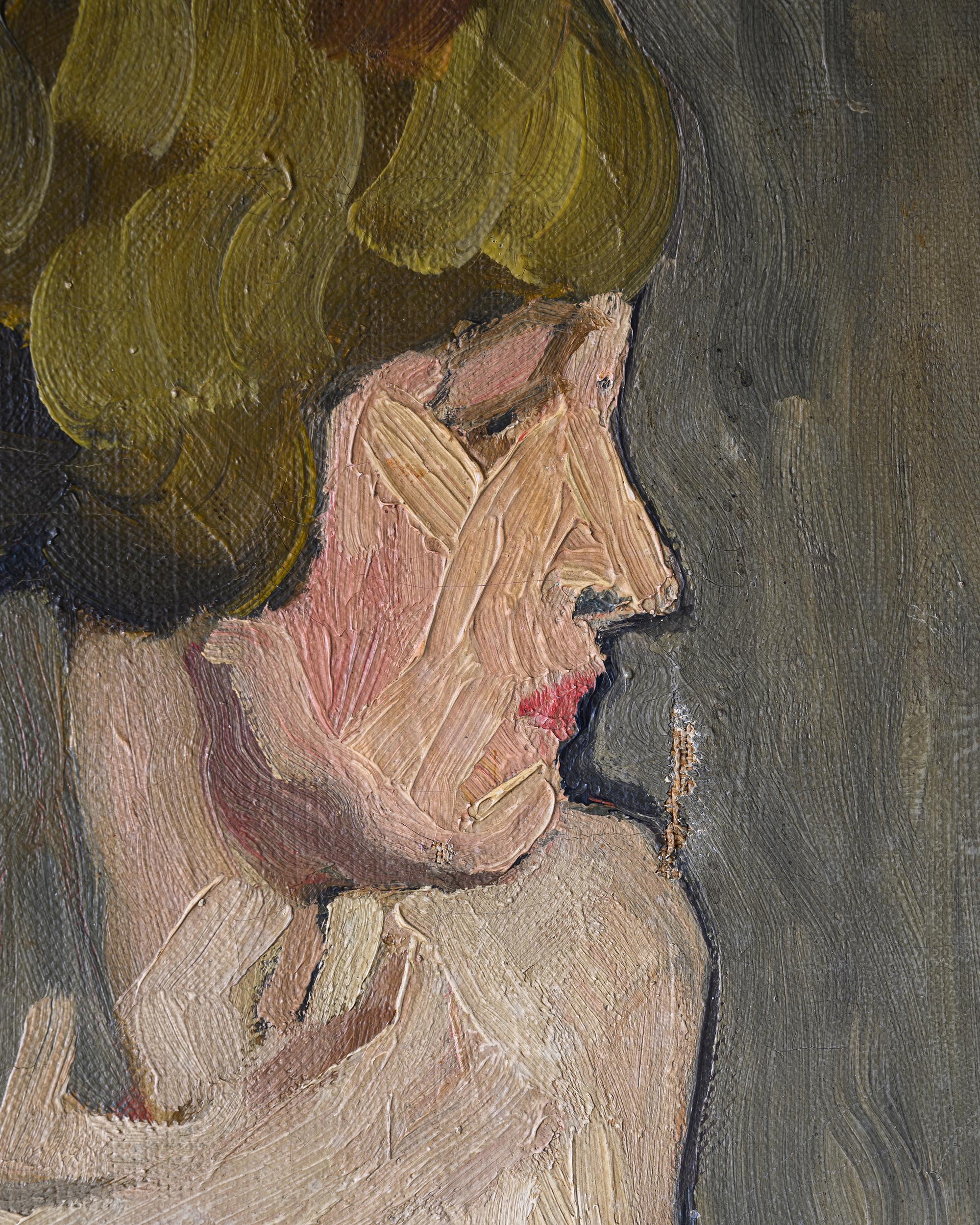 Huile sur toile nue des années 1930, étude d'une femme, non signée Bon état - En vente à Mjöhult, SE