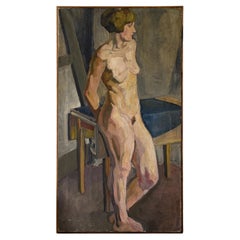 Antique 1930's Nude Study of a Woman, Oil on Canvas, Unsigned