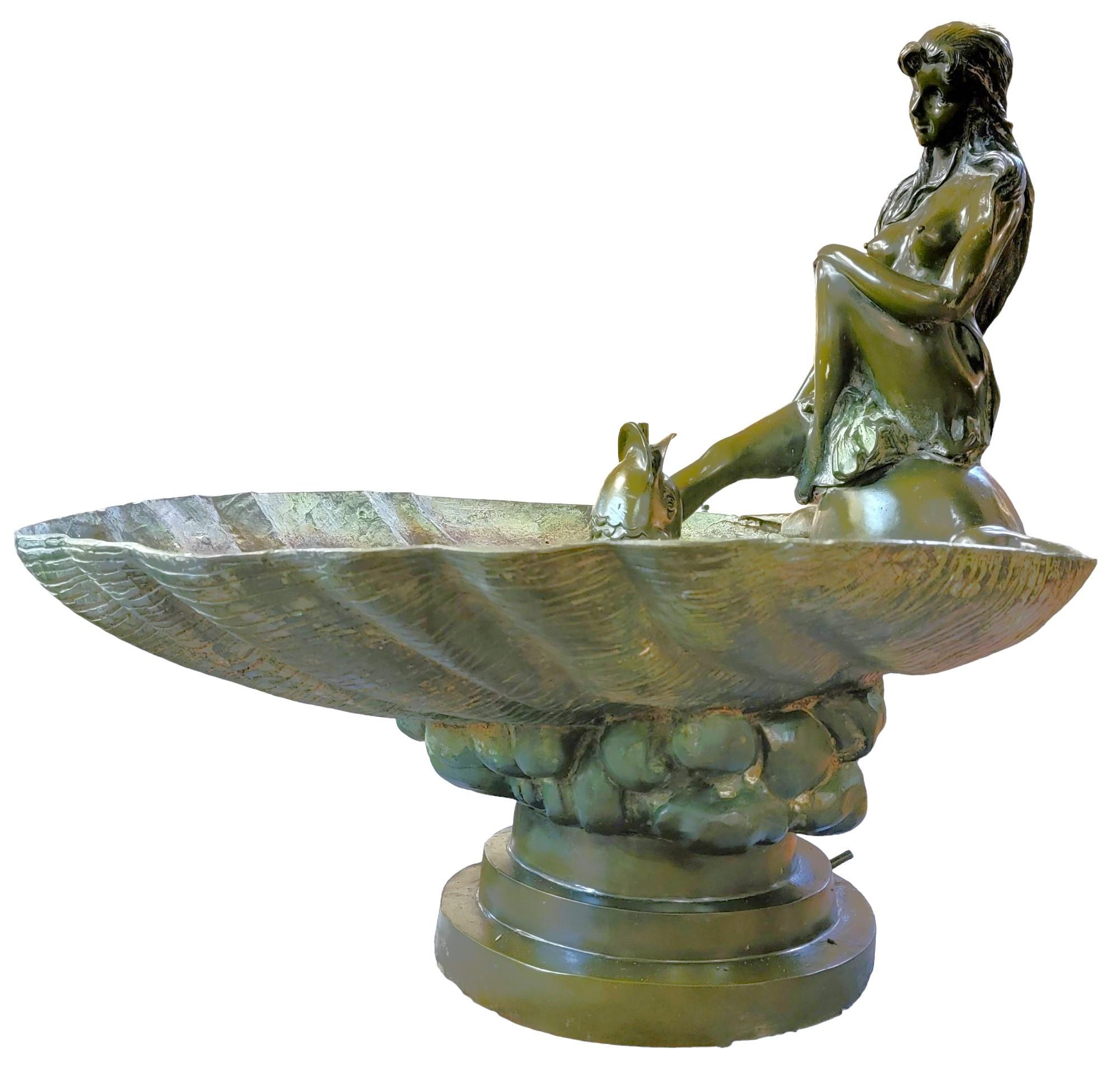 Mid-20th Century 1930s Nude Woman Dipping Toes in Clam Shell Bath For Sale
