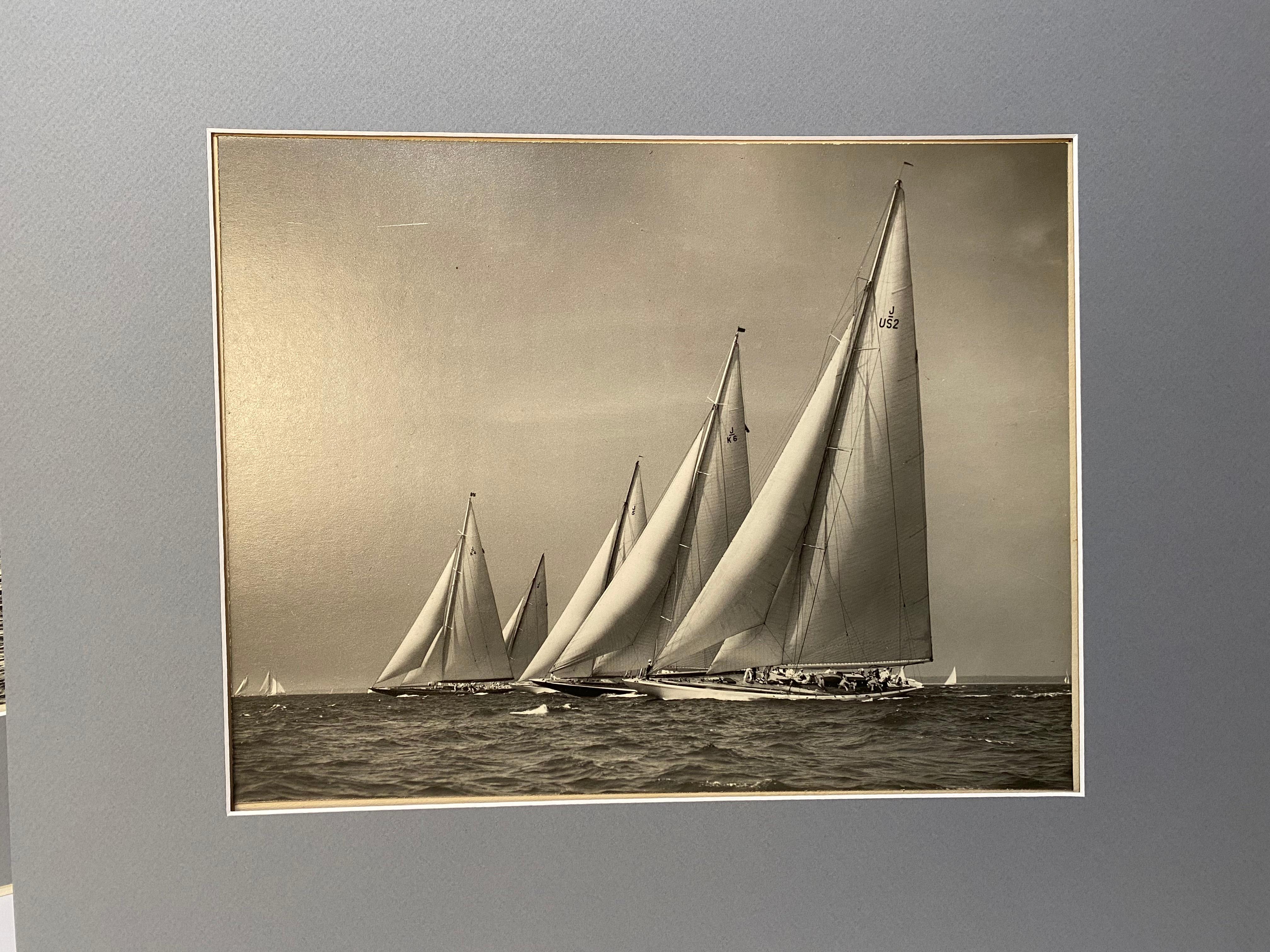 Three black and white sailboat photos from Morris Rosenfeld & Sons Photographic Illustrators. All three are signed and dated with all pertinent information regarding the size and weight of each yacht. Two are dated 1937 and The Spectre is dated