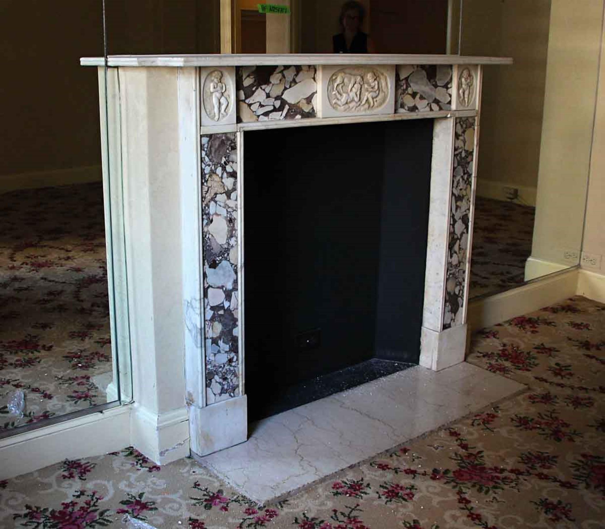 NYC Waldorf Astoria Hotel Statuary and Breche Marble Mantel English Regency  For Sale at 1stDibs
