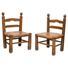 1930s Oak Chairs by Charles Dudouyt with Leather Upholstery