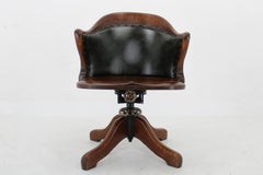 1930s Oak Desk Reclining Chair in Green Leather, Germany