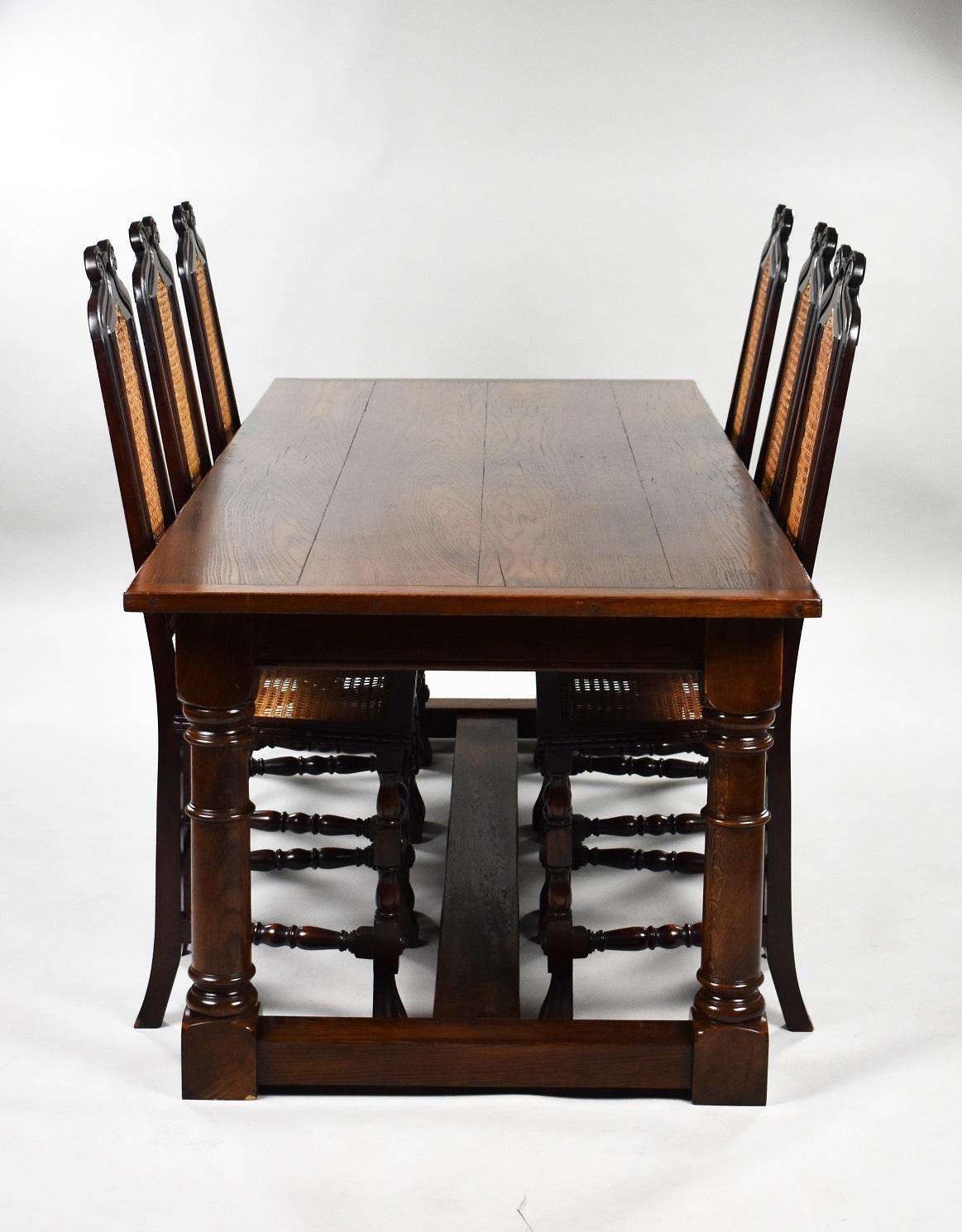 Edwardian 1930s Oak Refectory Table and Eight Chairs