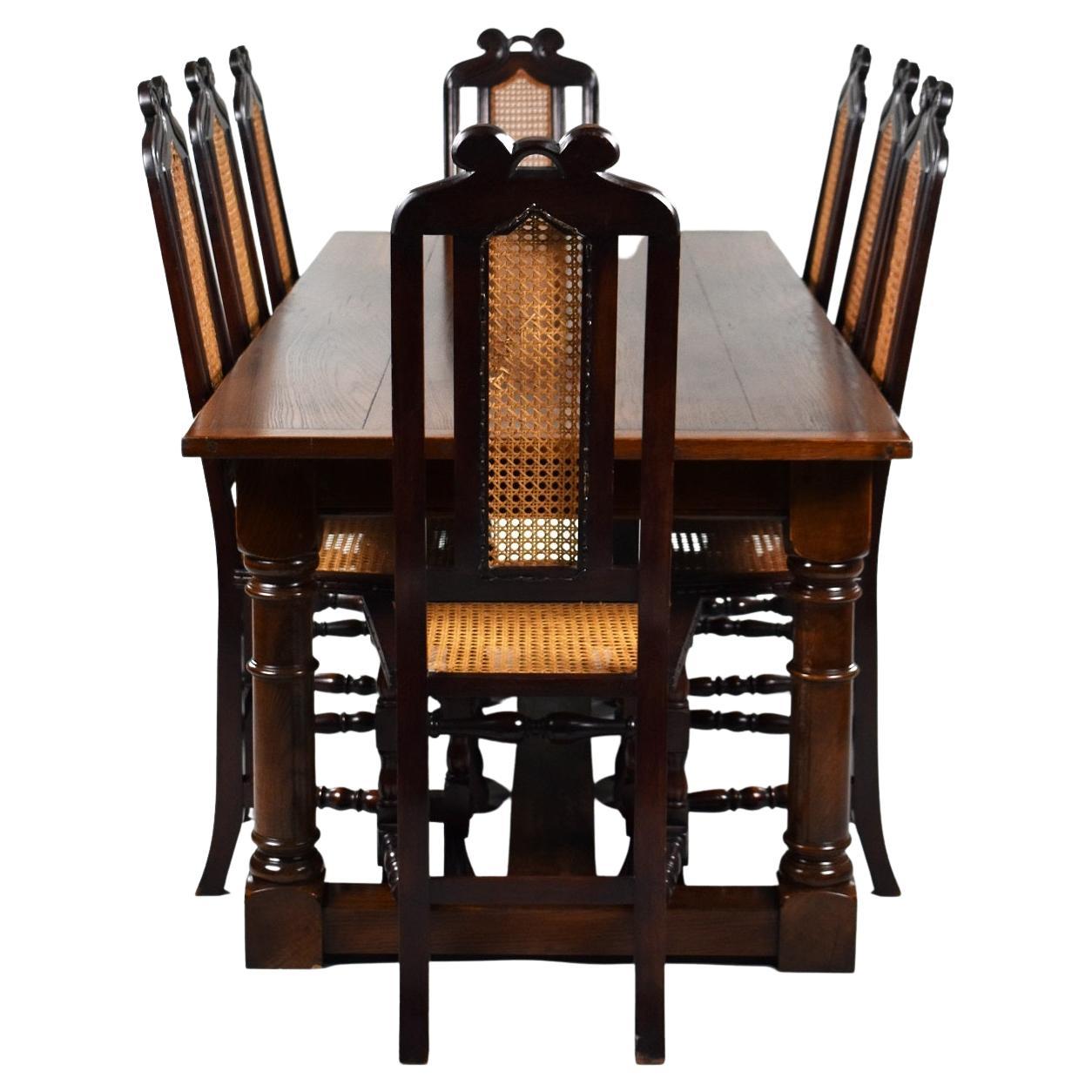 1930s Oak Refectory Table and Eight Chairs