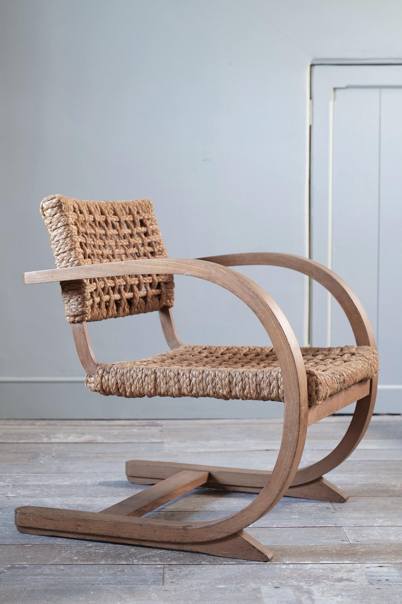 Dutch 1930s Oak & Rope Bentwood Lounge Chair by Bas Van Pelt For Sale