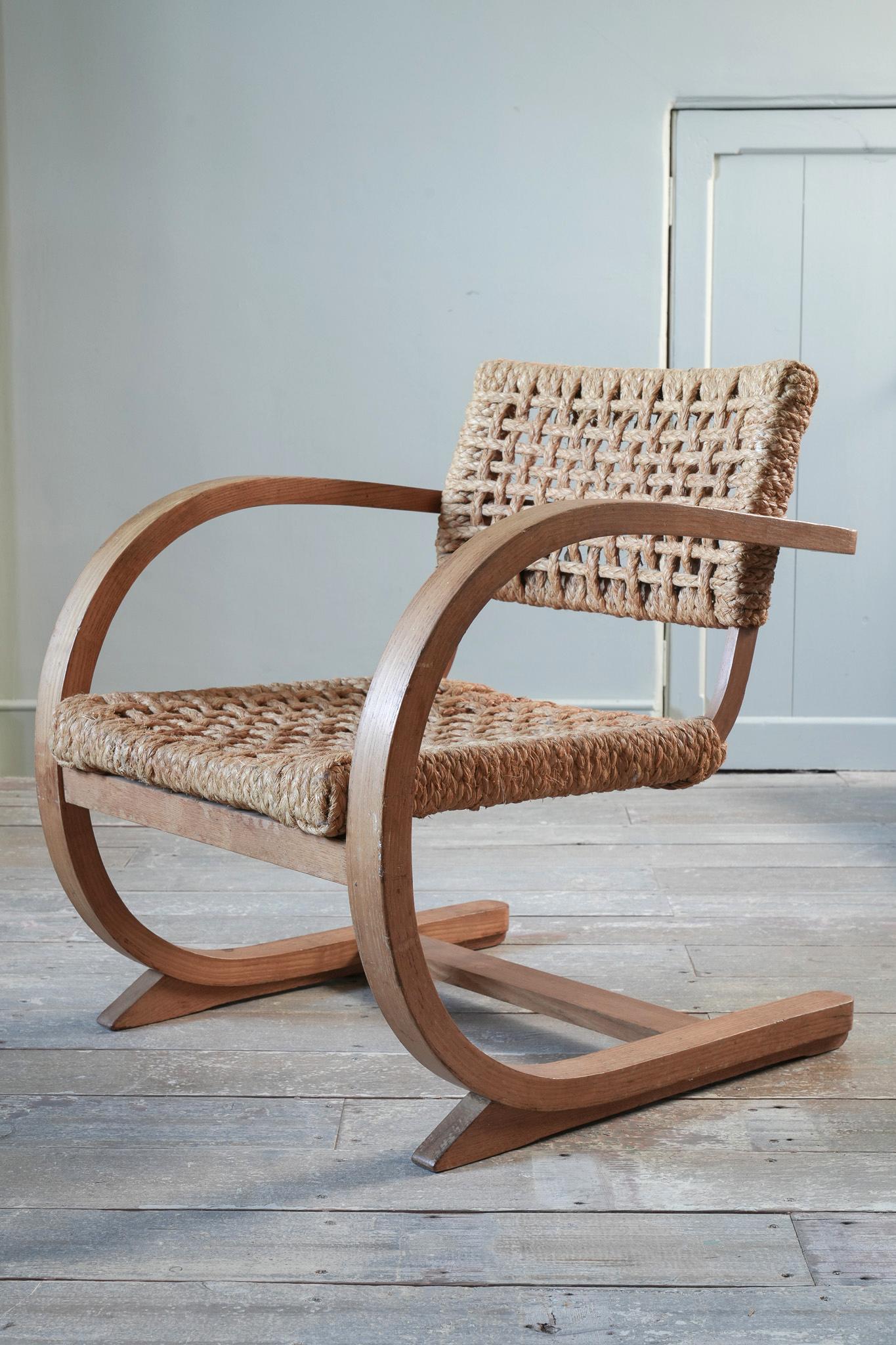 1930s Oak & Rope Bentwood Lounge Chair by Bas Van Pelt For Sale 4