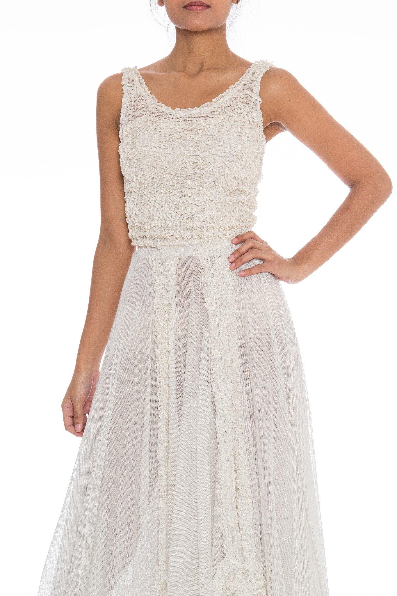 Robe en filet de coton et rayonne blanc cassé avec jupe à double épaisseur des années 1930 en vente 3