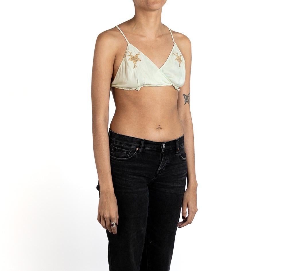 Soutien-gorge en soie 1930S, blanc cassé avec fleurs brodées marron Pour femmes en vente