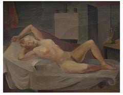 1930s Oil on canvas ‘nude model in studio’ by Eva Levenius (1899-1946)