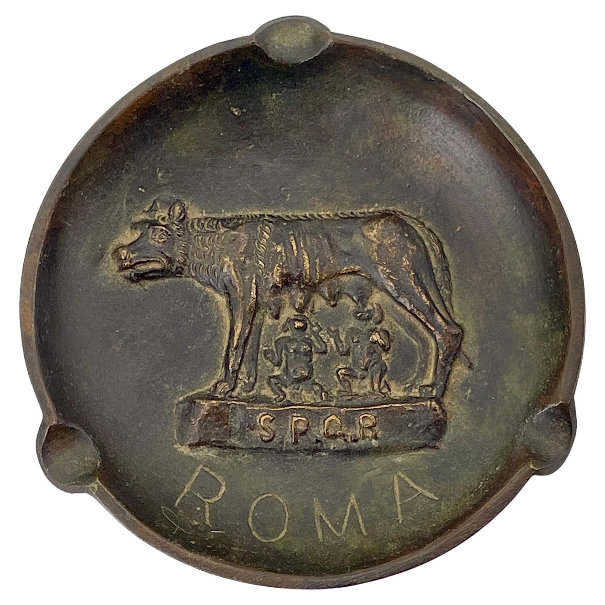 1930s Old Drago Vintage Wolf of Mother Rome Heavy Metal Ashtray Bronze/Brass