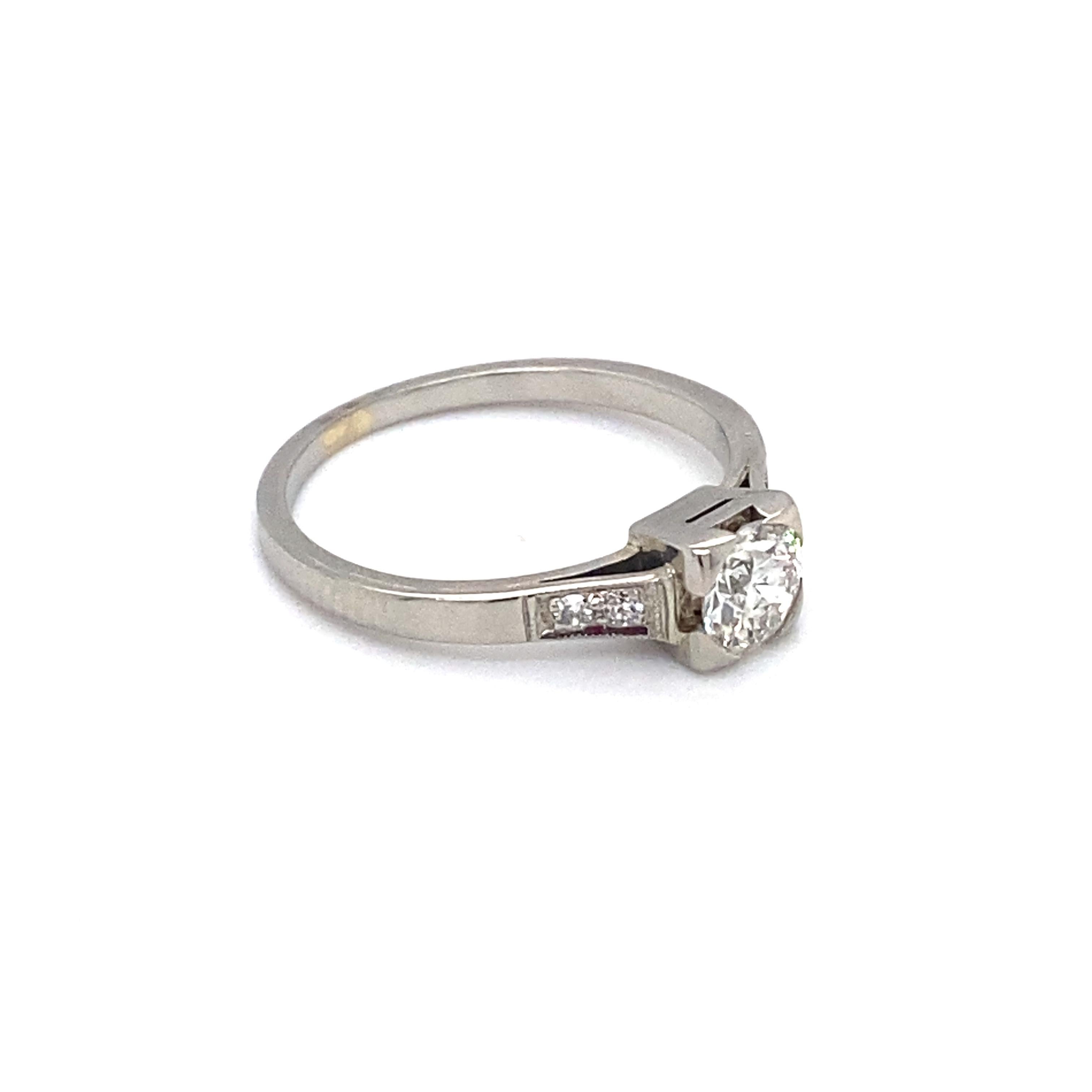 Women's 1930s Old European 0.45 Carat Diamond Engagement Ring in 18 Karat Gold For Sale