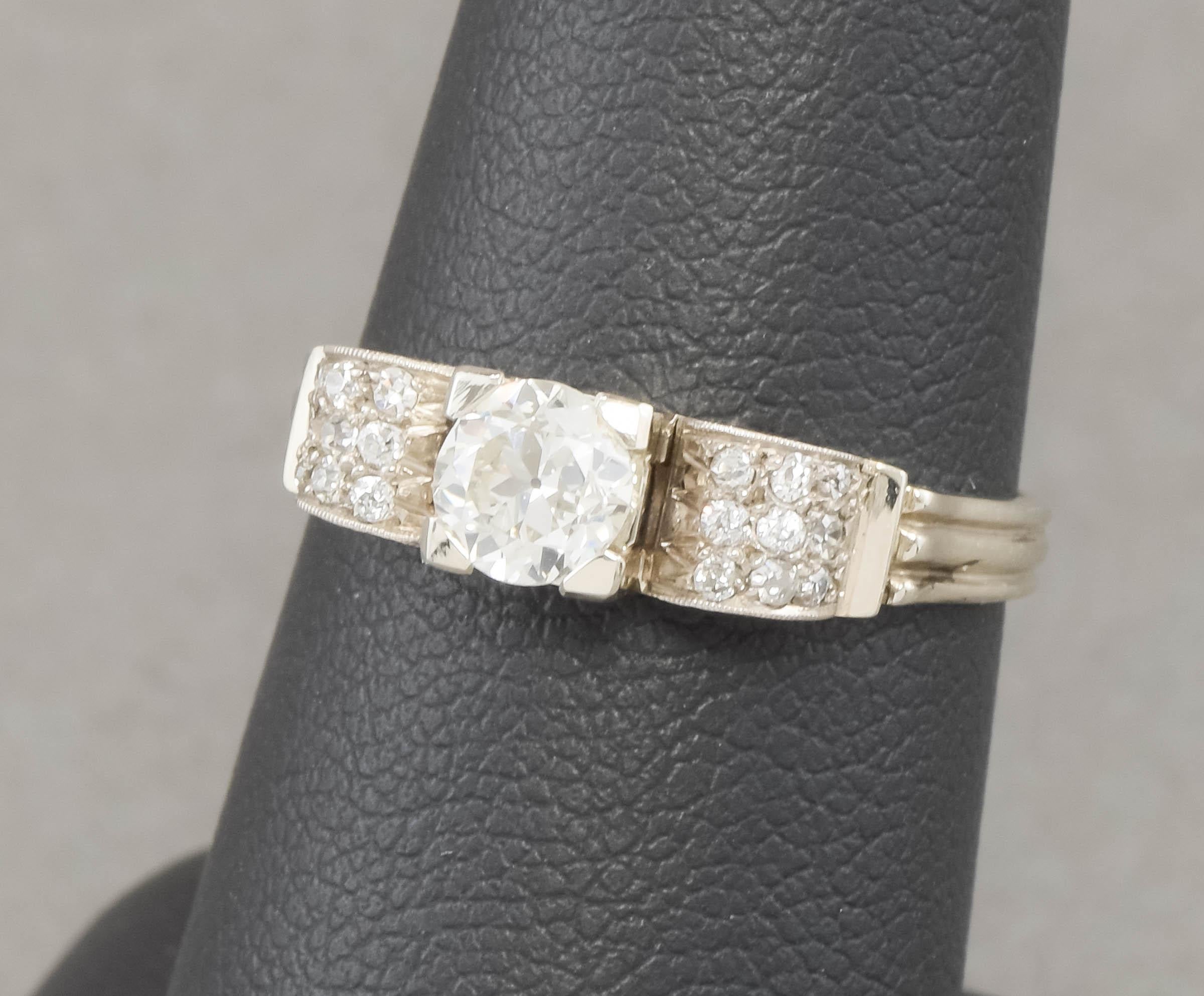 1930's Old European Cut Diamond Engagement Ring in White Gold For Sale 3