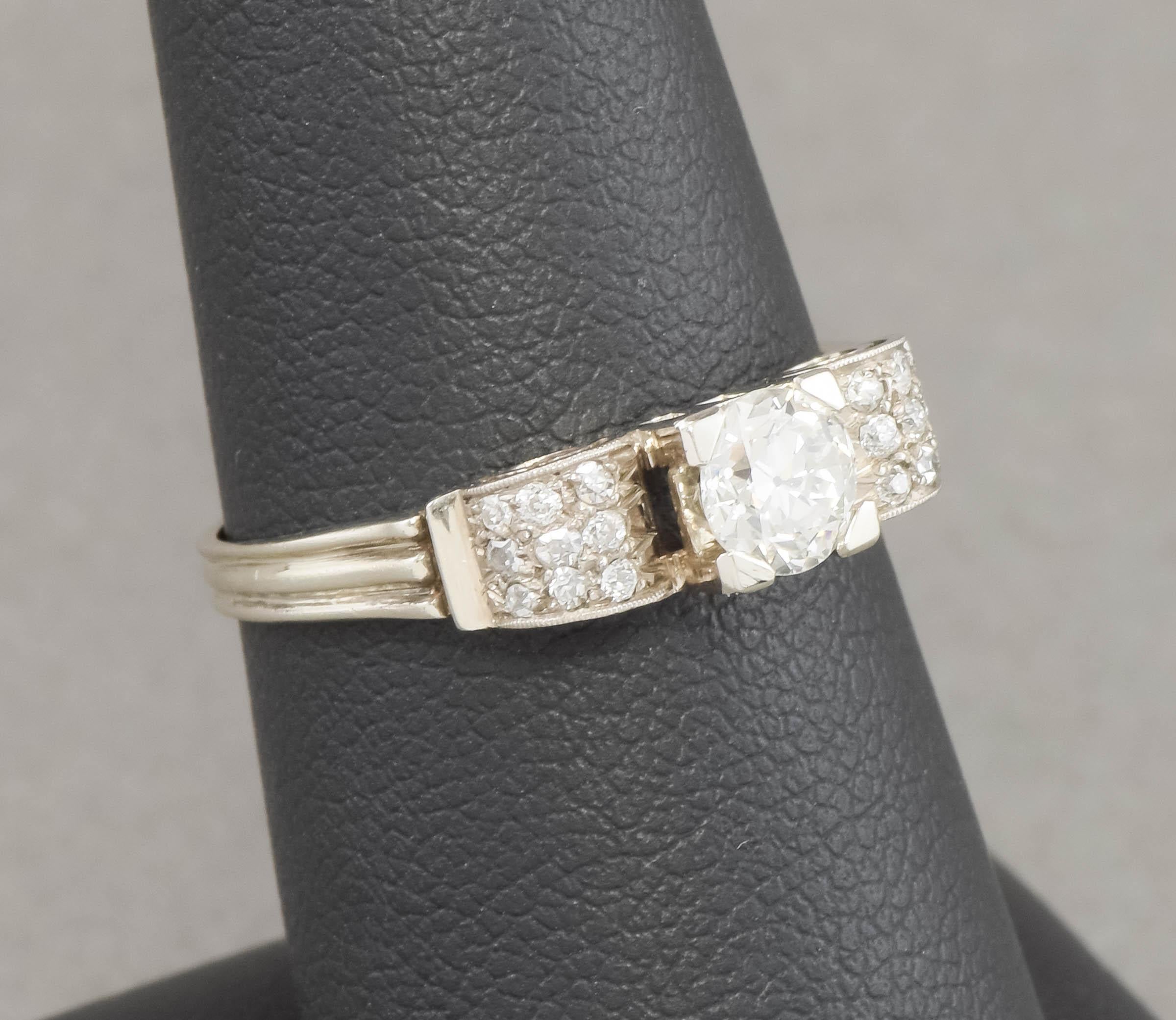 1930's Old European Cut Diamond Engagement Ring in White Gold For Sale 4