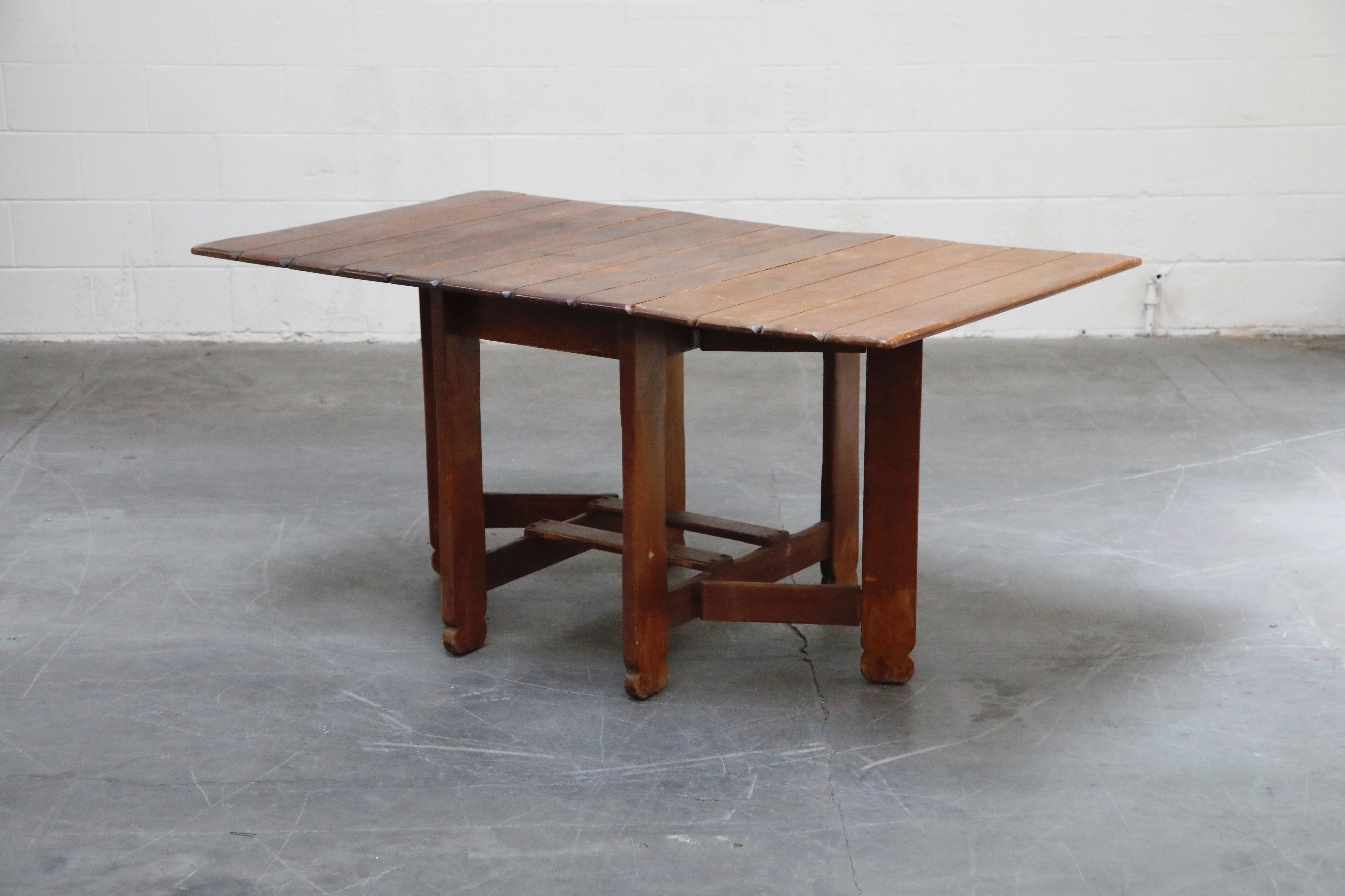 Mission 1930s Old Hickory Branded Drop-Leaf Farm Table or Kitchen Island, Signed