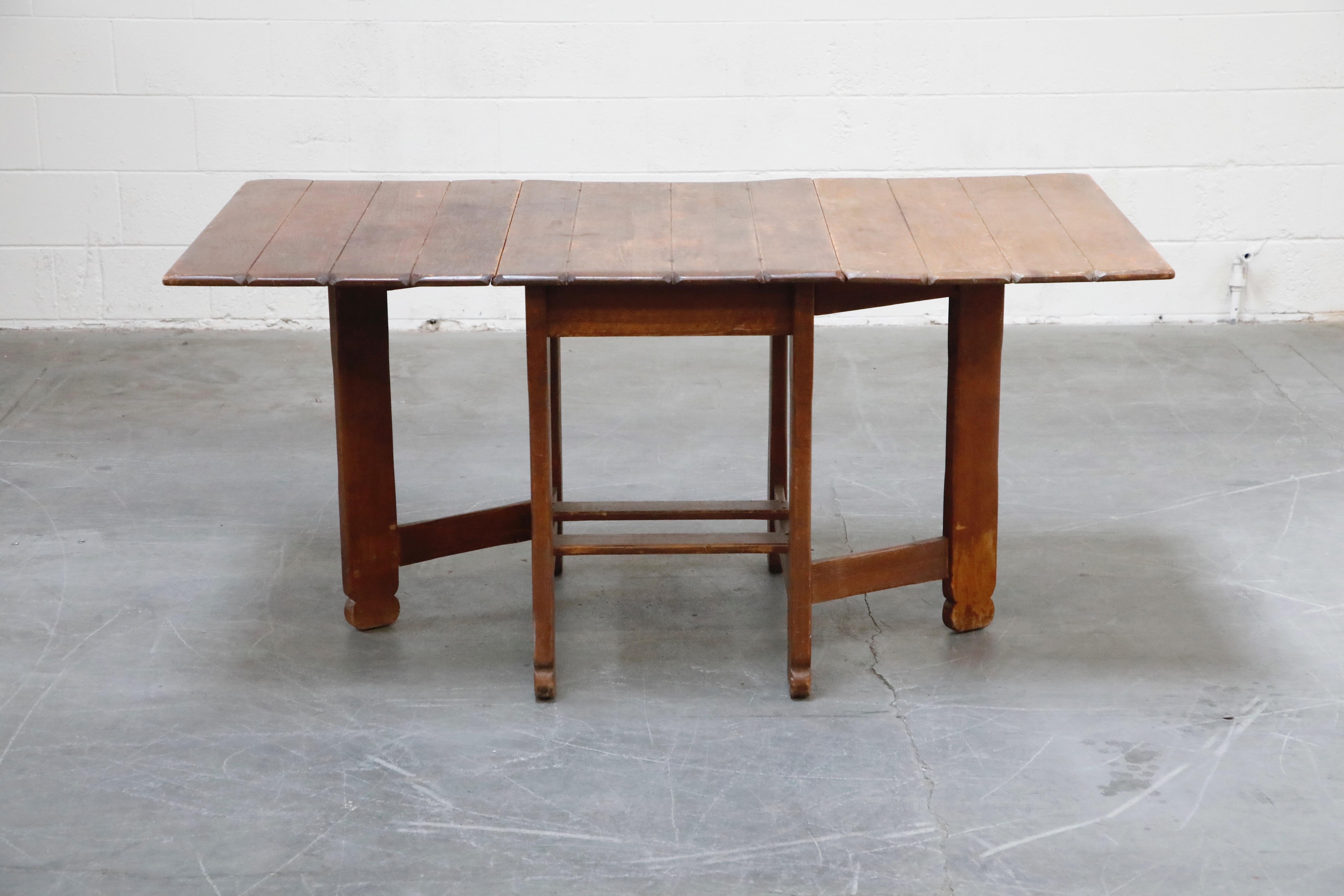 1930s Old Hickory Branded Drop-Leaf Farm Table or Kitchen Island, Signed In Good Condition In Los Angeles, CA