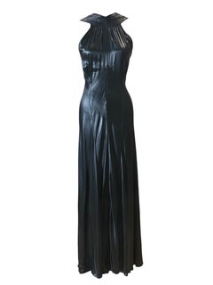 1930s Old Hollywood Black Liquid Silk Satin Bias-Cut Convertible Gown, 1930s