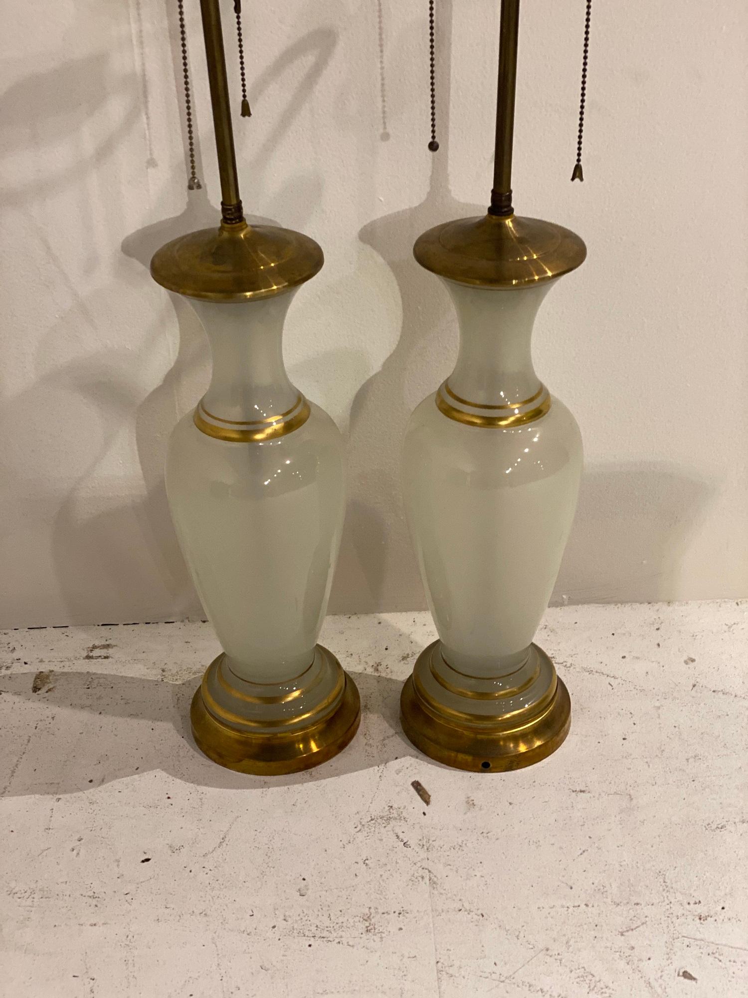 French 1930's Opaline Glass Table Lamps For Sale