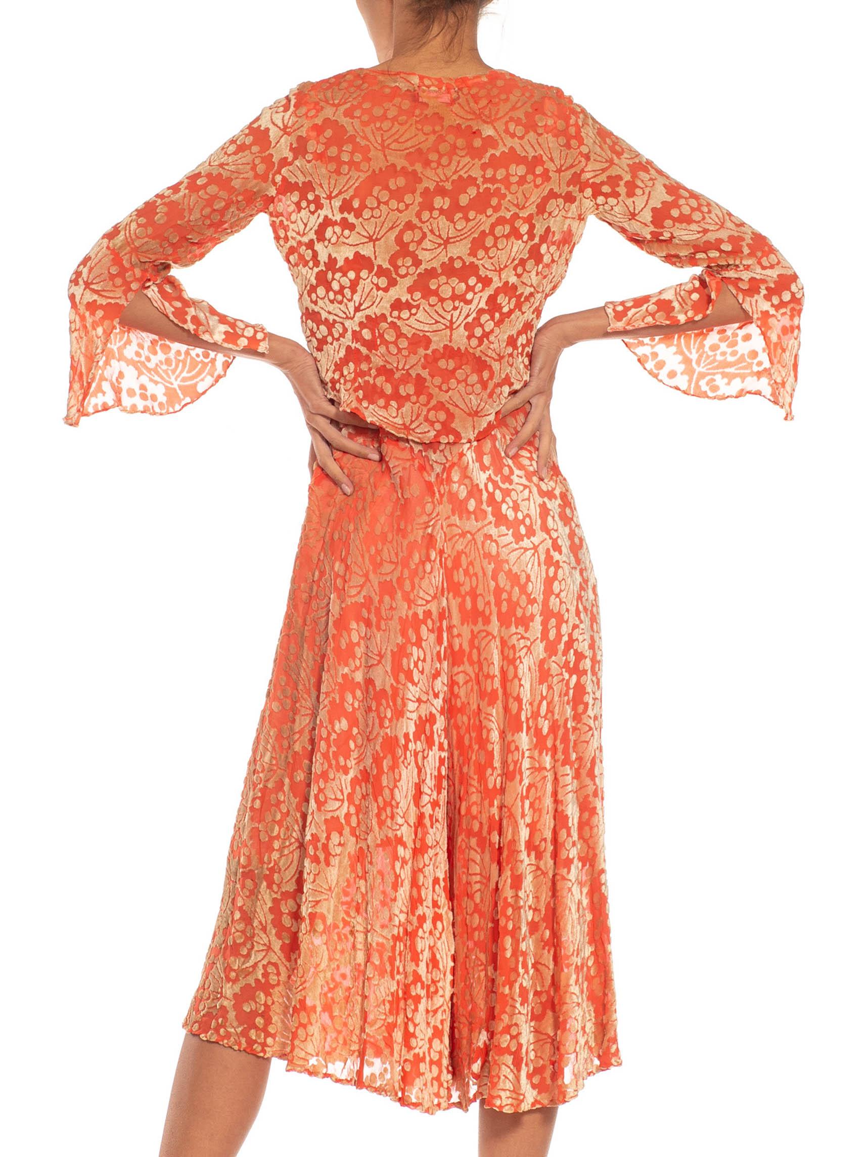 1930S Orange & White Burnout Velvet Dress 2