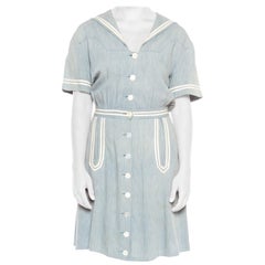 1930S Organic Cotton Chambray  Sailor Day Dress