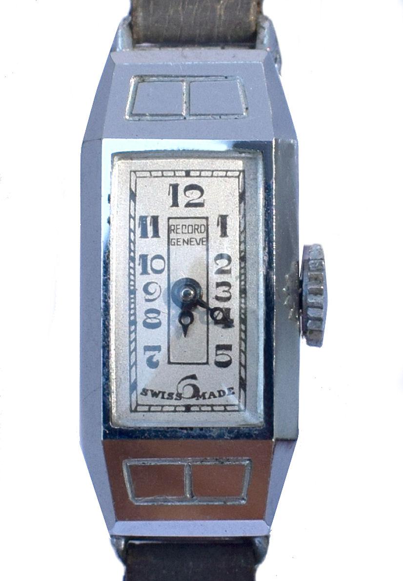1930s Original Art Deco Ladies Watch by Record / Old New Stock, Never Worn In New Condition In Westward ho, GB