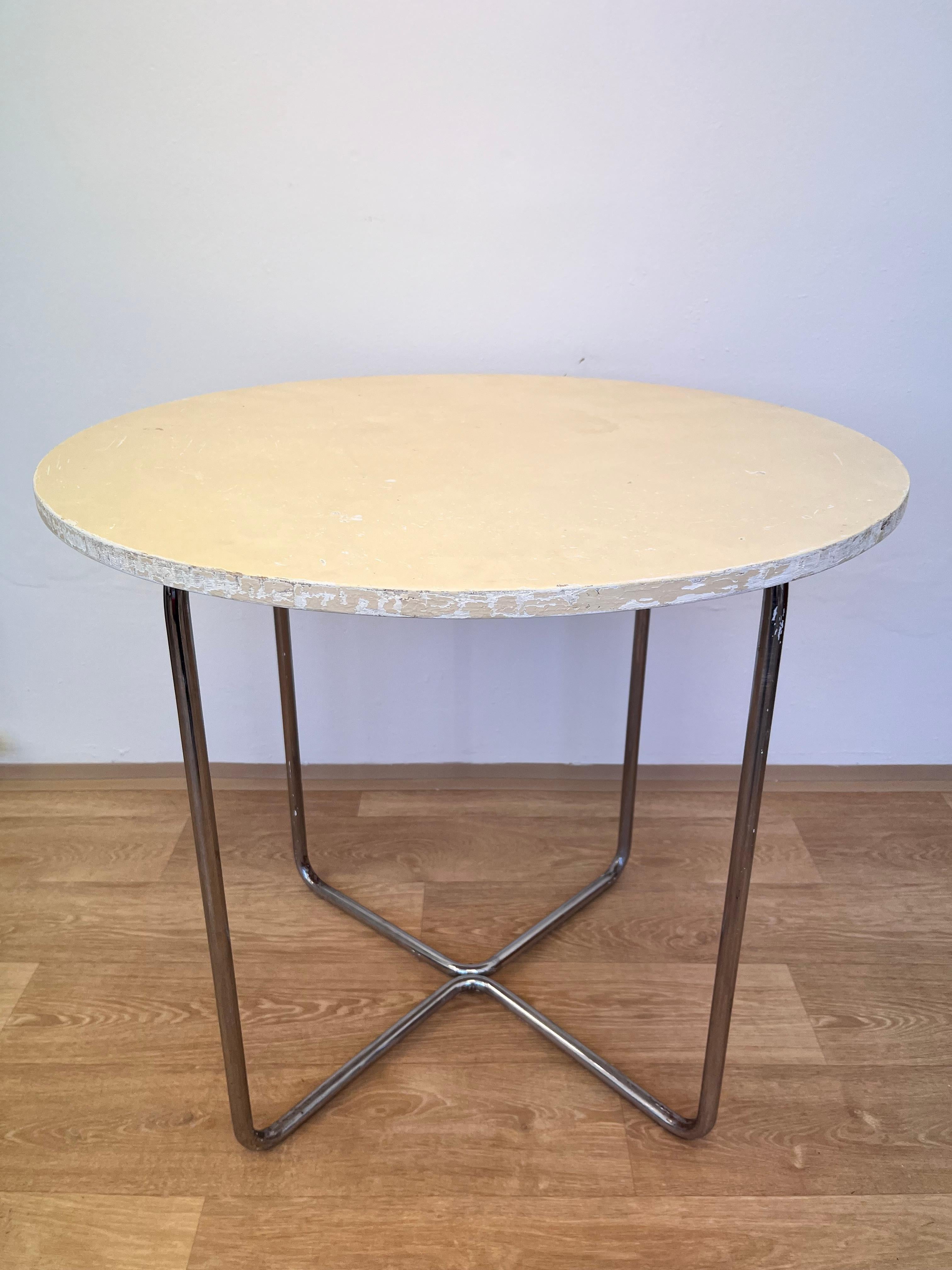 Chrome 1930s Original chrome Bauhaus Tubular steel Table by Robert Slezak For Sale