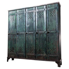 Antique 1930s Original Forge De Strasbourg, Strafor, Green Five Door Locker