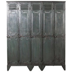 Used 1930s Original French Metal Five-Door Locker by Gantois