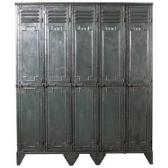 Vintage 1930s Original French Metal Five-Door Locker by Gantois