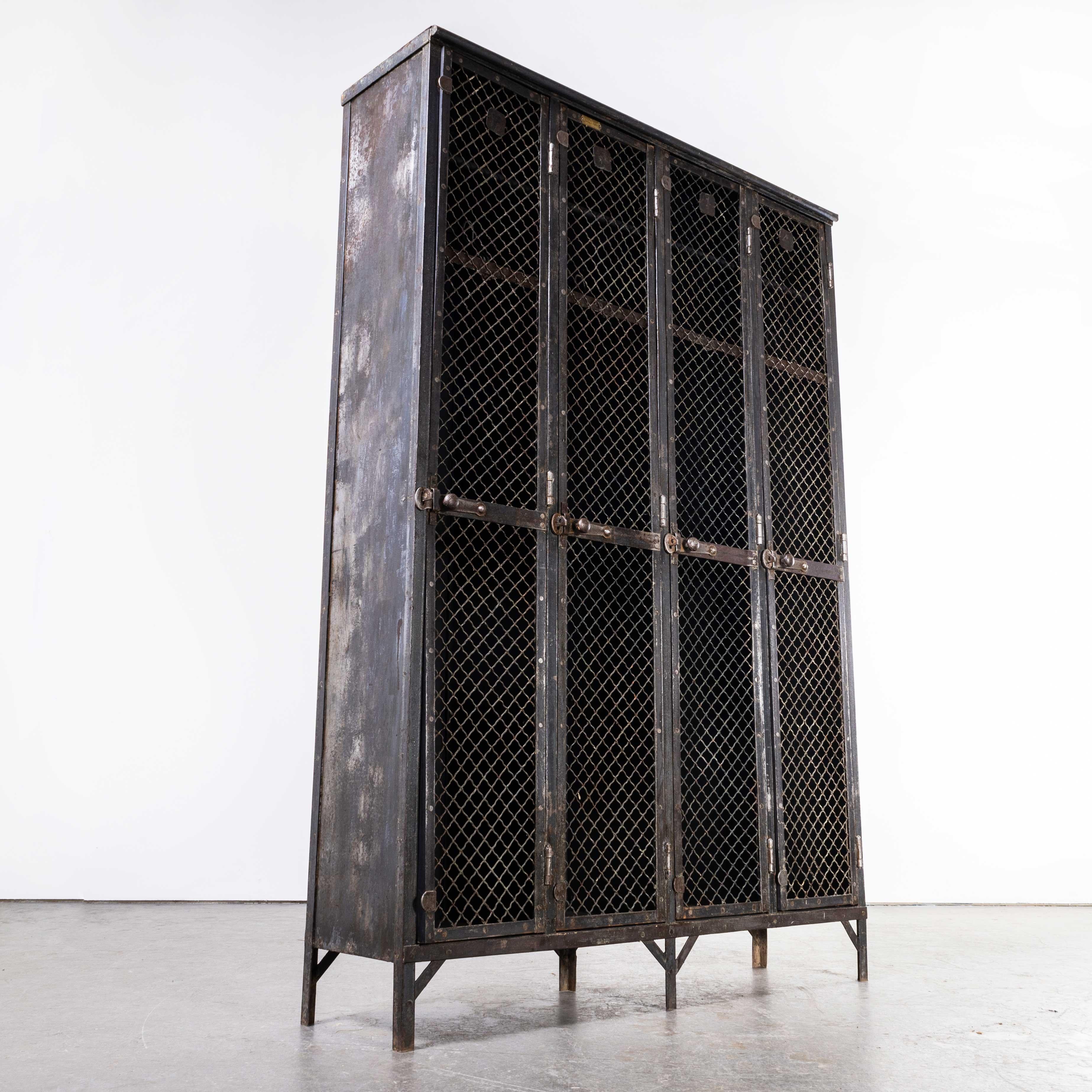 1930’s Original French metal four door mesh locker By Gantois (1198.1)
1930’s Original French metal four door mesh locker By Gantois. In the tradition of Forge des Strasbourg Gantois was one of a handful of major sheet metal producers operating out