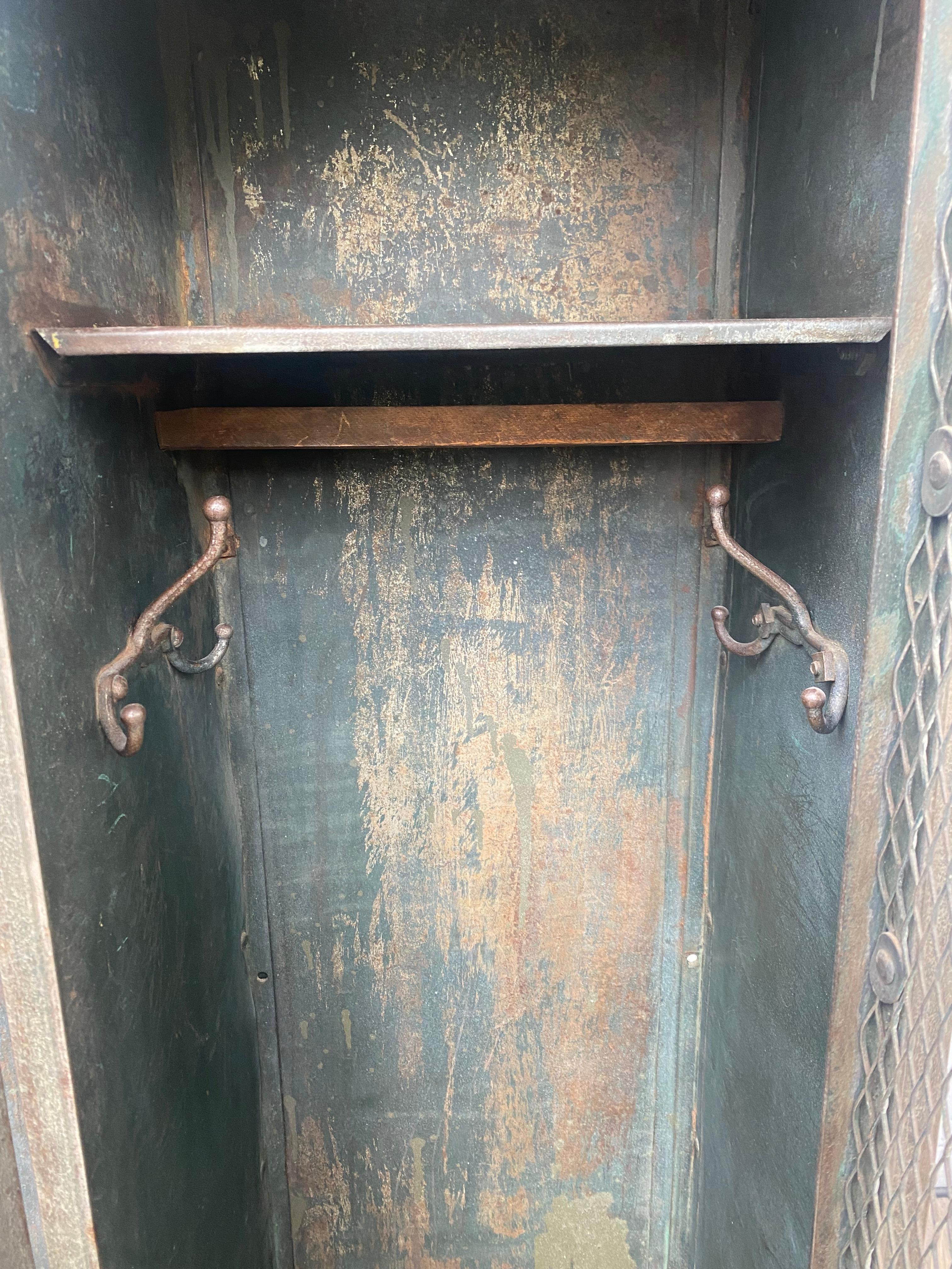 Industrial 1930’s Original French Style Metal Four Door Mesh Locker by Narragansett