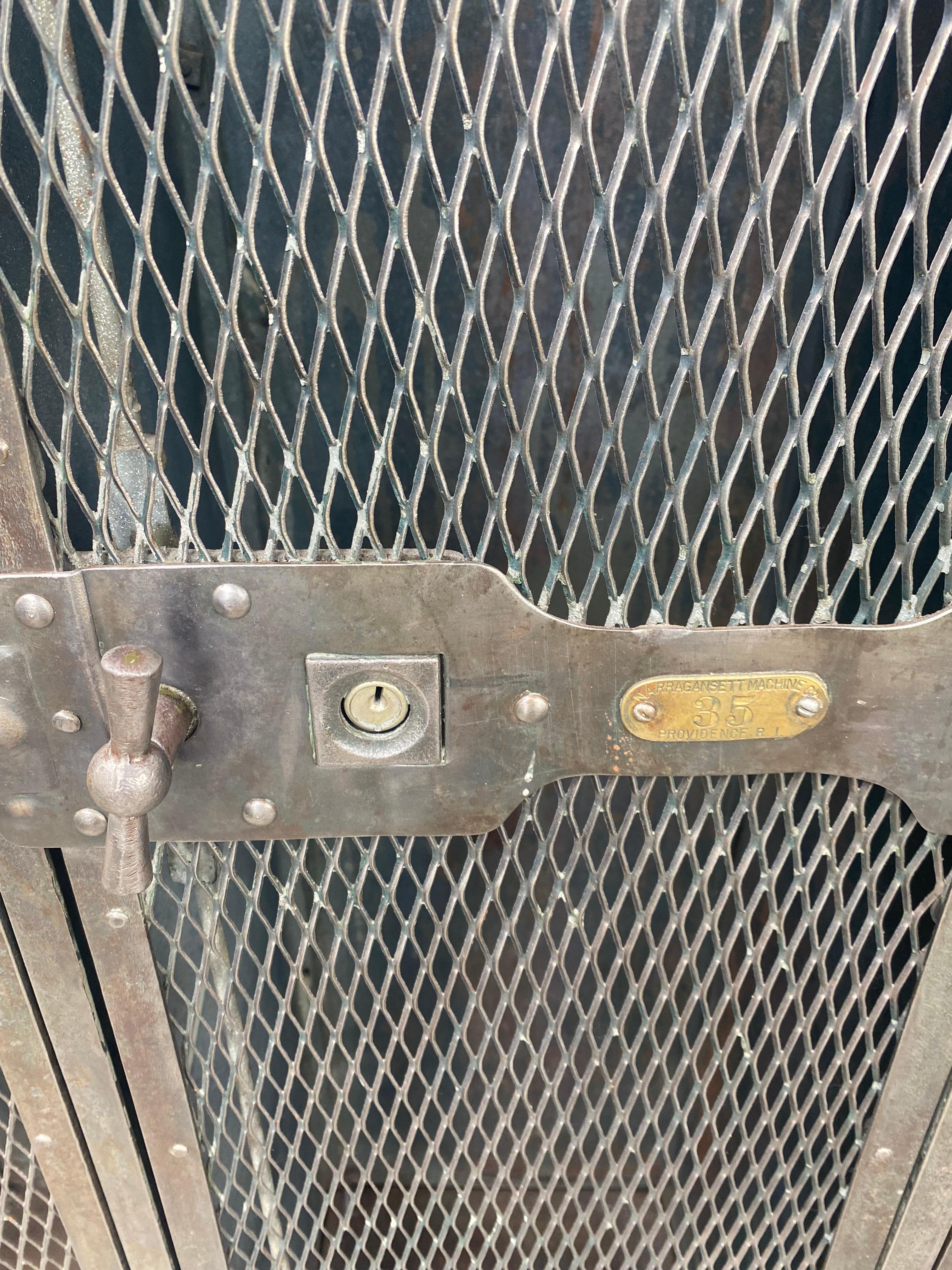 1930’s Original French Style Metal Four Door Mesh Locker by Narragansett In Distressed Condition In Buffalo, NY