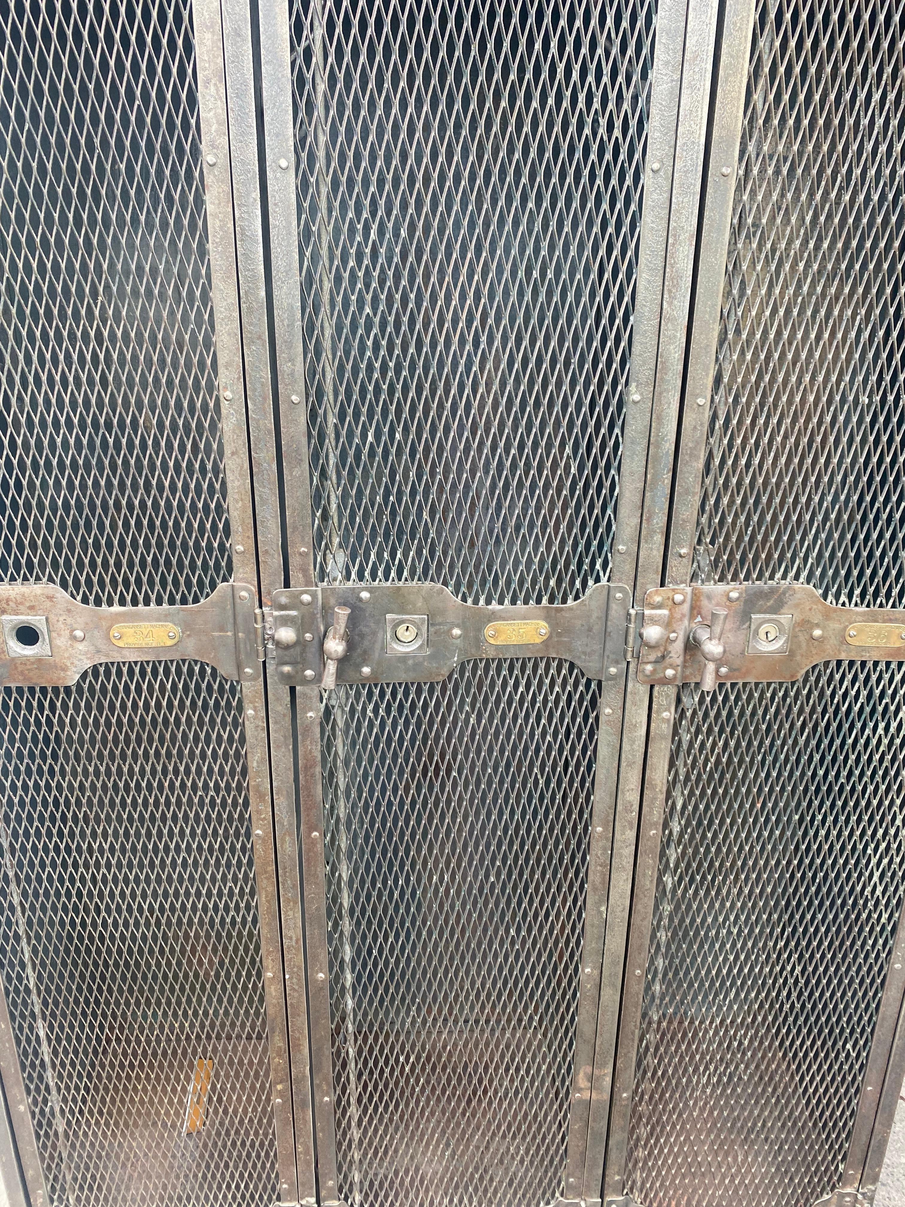 Mid-20th Century 1930’s Original French Style Metal Four Door Mesh Locker by Narragansett